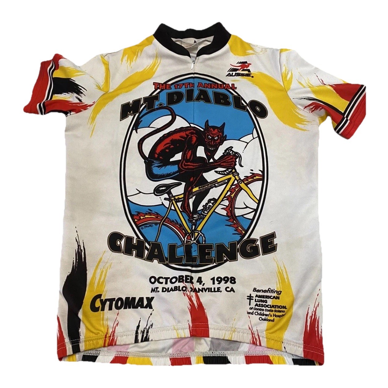 VTG 1998 Cycling Jersey Mens Medium 1/4 Zip Aussie Mt Diablo Challenge Devil