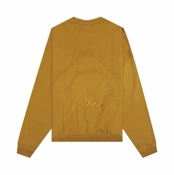 Rhude Yellow Embroidered Logo Crewneck Cotton Fleece Sweatshirt Men\'s Rhude Yellow Embroidered Logo Crewneck Cotton Fleece Sweatshirt Men\'s