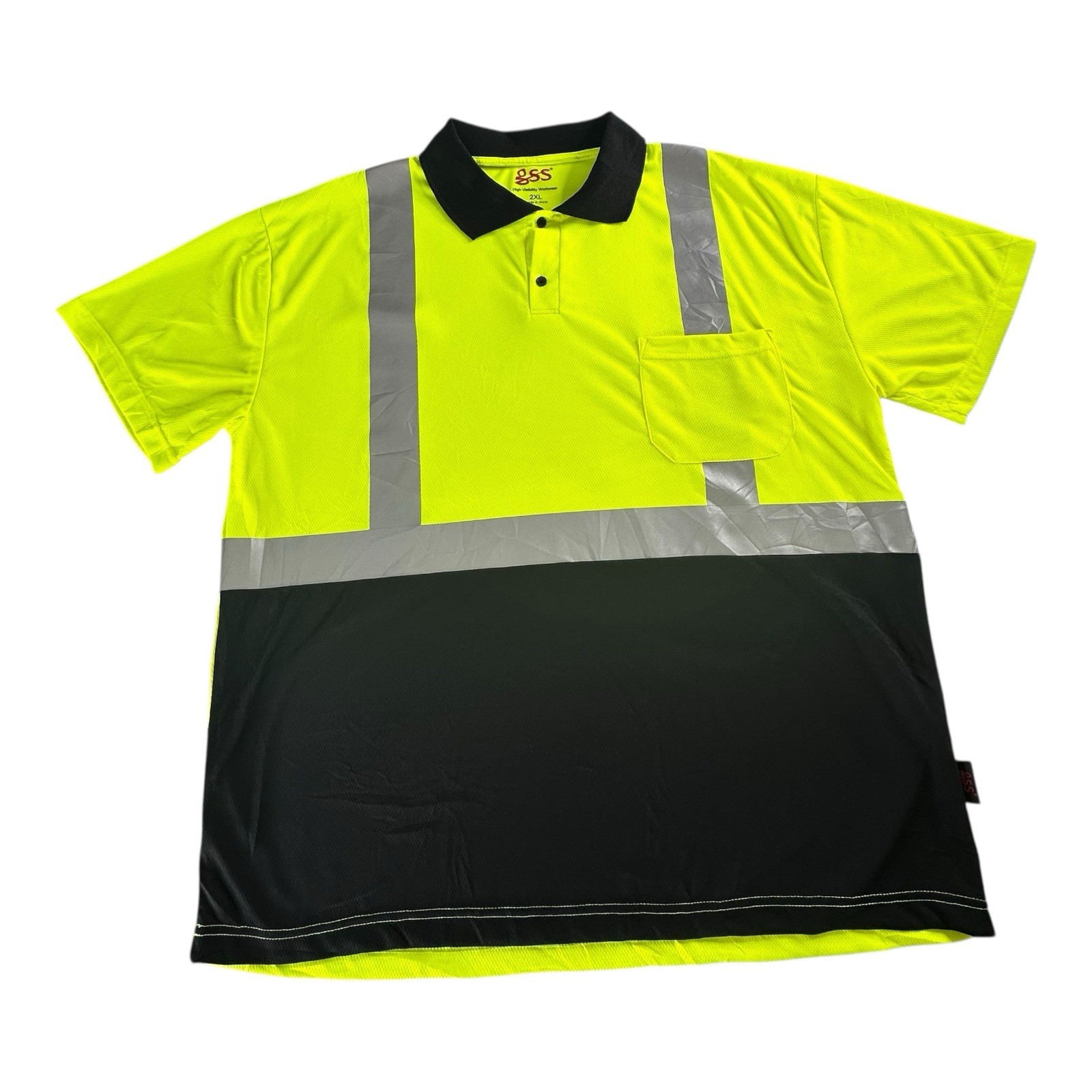 GSS Men\'s 2XL Class 2 Safety Reflective Quick-Dry Polo Green Gray Shirts