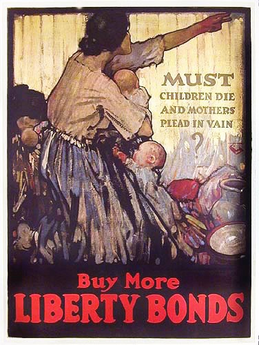 Original WWI US Bond Poster - Must Children Die and Mothers Plead in Vain?