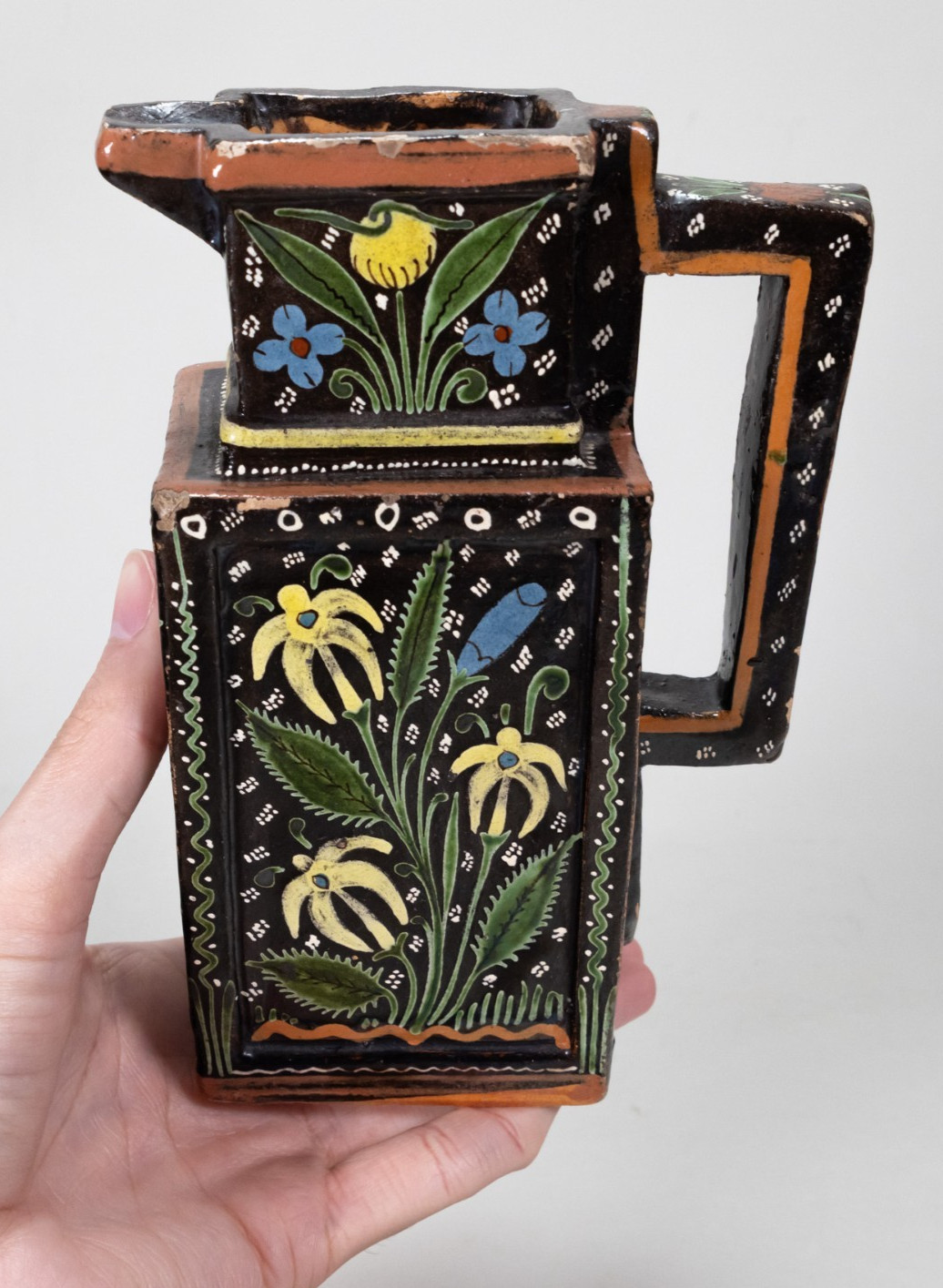 Rare c.1930's  Tlaquepaque Mexican Pottery Night Design Pitcher