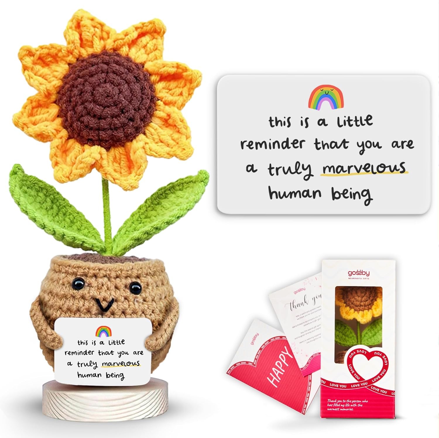 GOSSBY Sunflower Crochet Thank You Gift for Women Teacher Coworker Friend