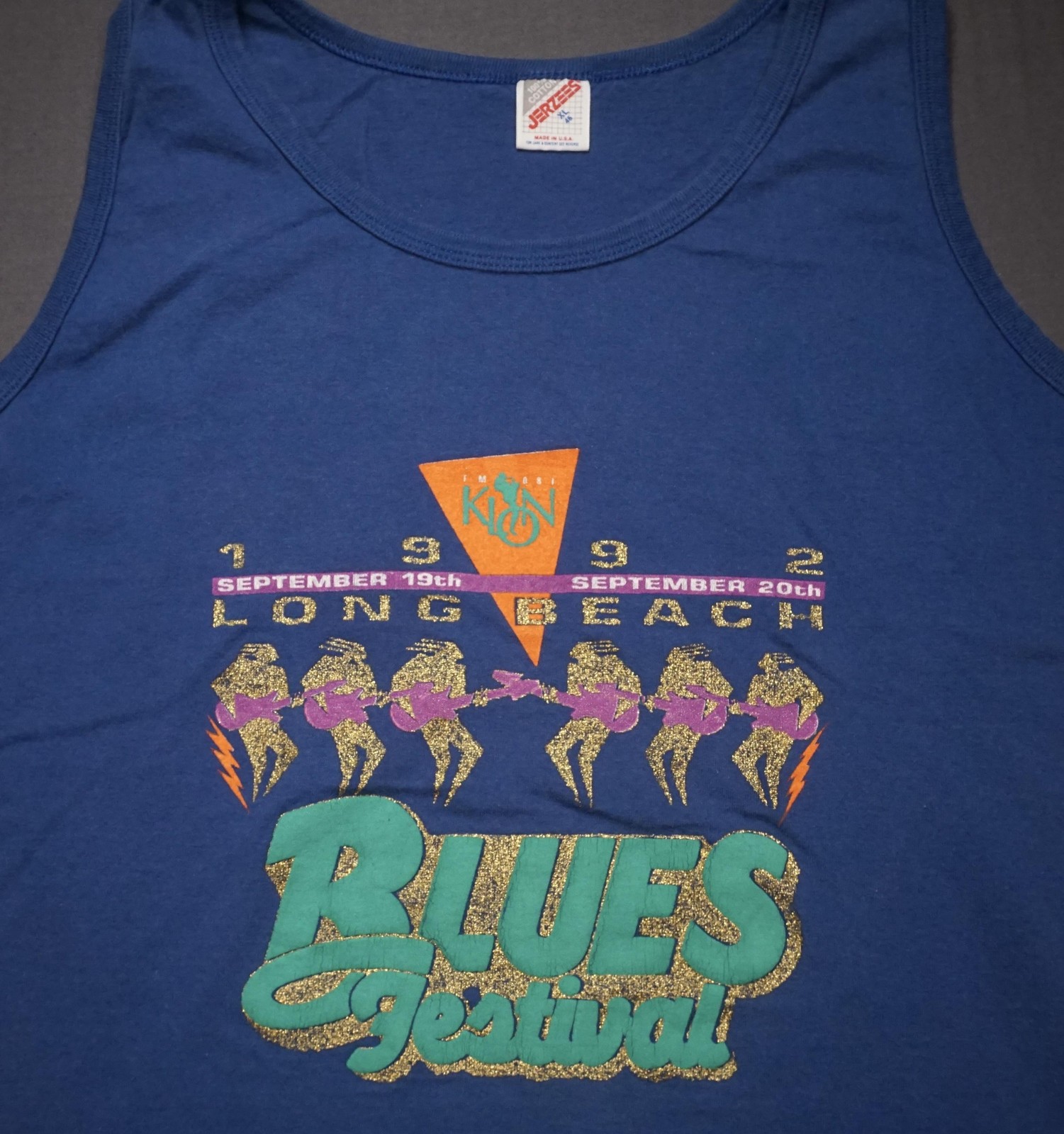 Vintage Long Beach Blues Festival Shirt Mens XL Blue 1992 Jerzees Sleeveless Tee