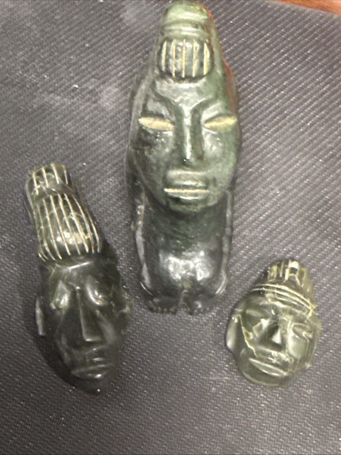 Lot of 3 Mesoamerican Greenstone Mask Pendants - Olmec Art Figurines