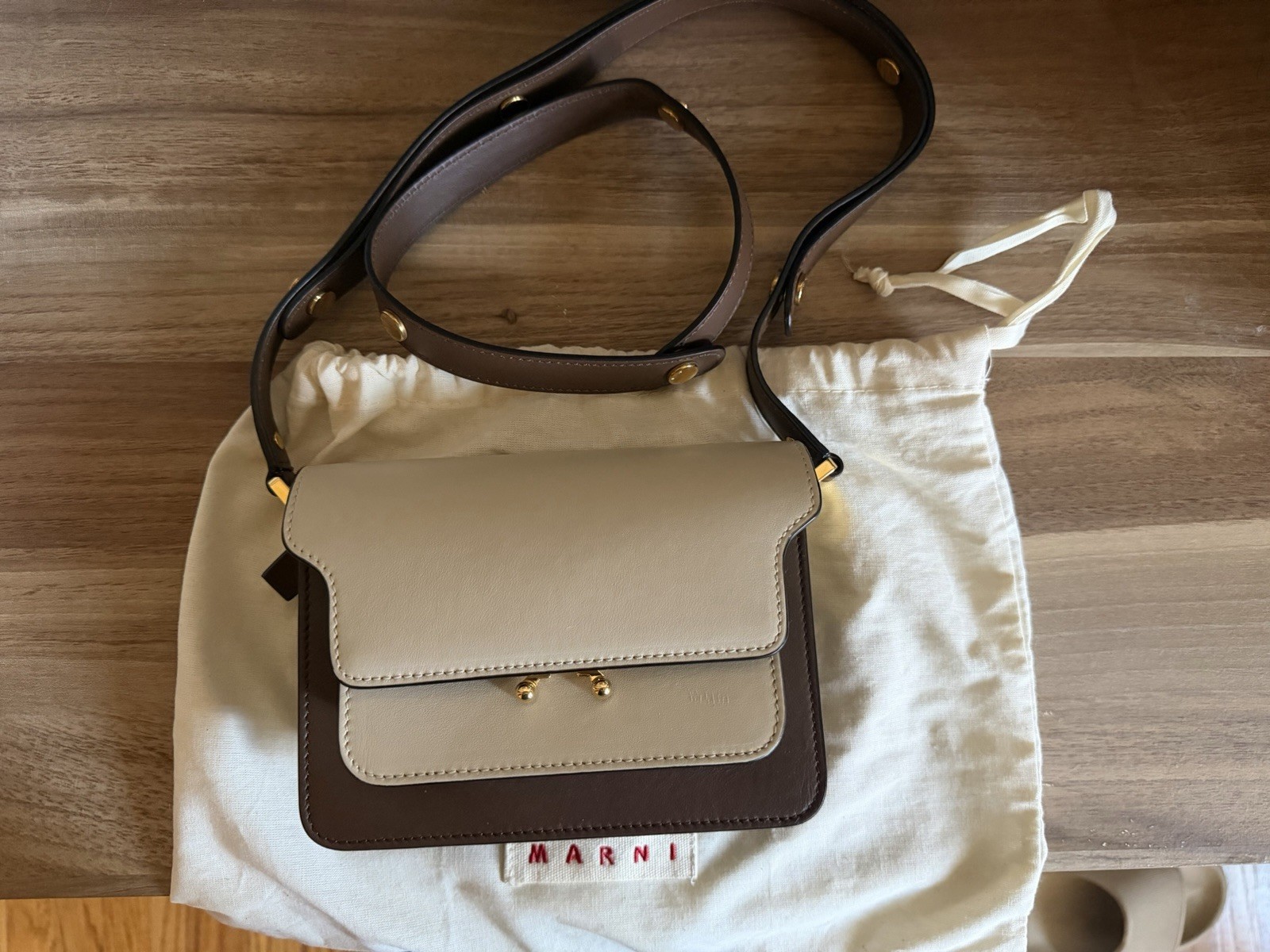 Marni Trunk Mini Leather Shoulder Bag Women\'s Brown