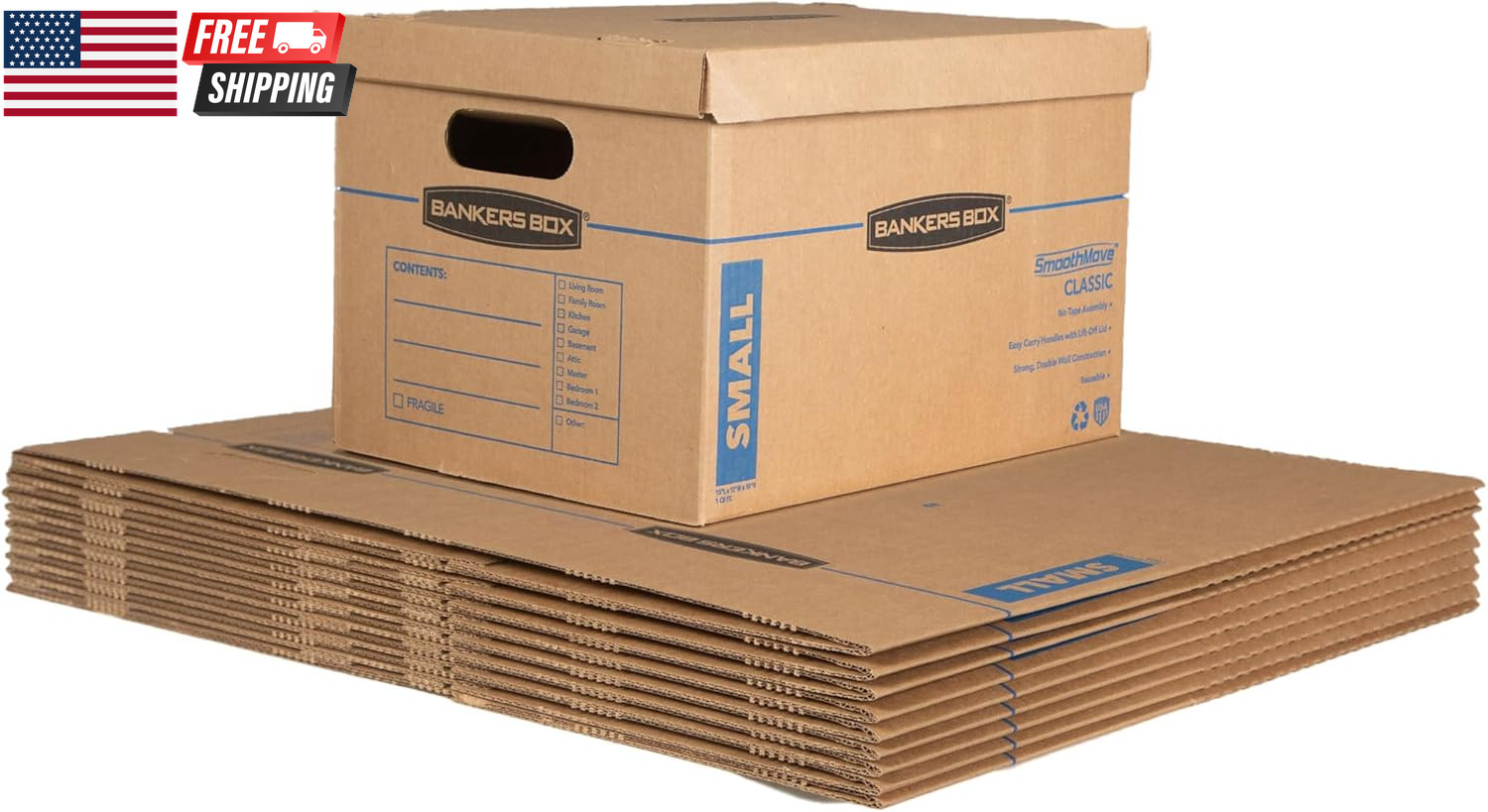 10-Pack Small Classic Moving Boxes with Reinforced Handles | Pack Books, Files,