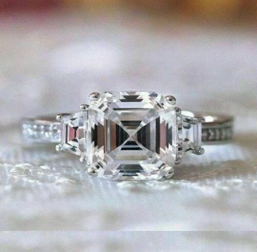 2.50 Ct Asscher D/VVS1 Moissanite Prong Engagement Ring Solid 10K White Gold