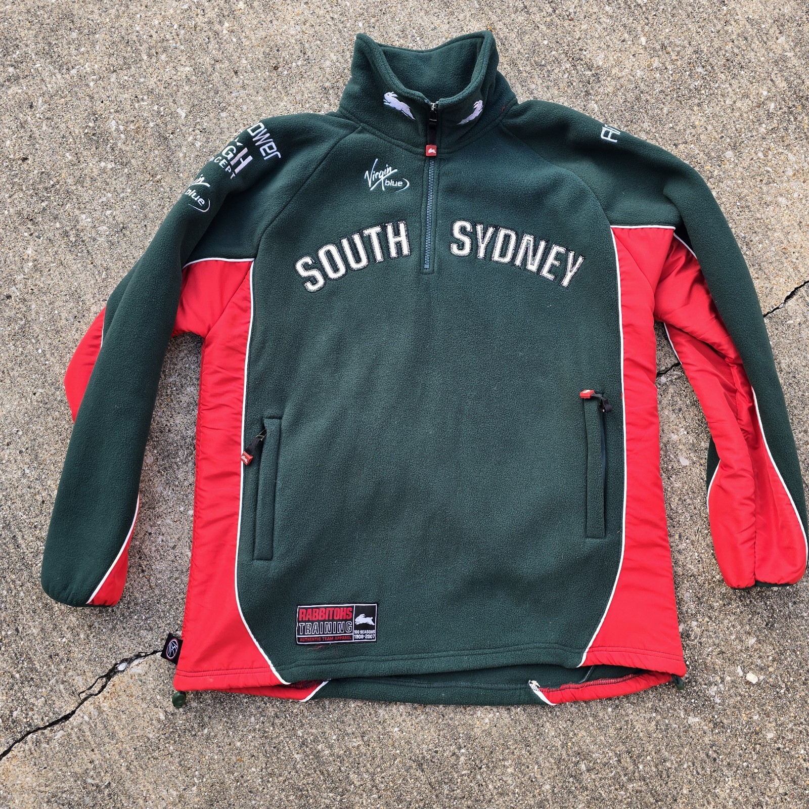 VTG Y2K South Sydney Rabbitohs Half Zip Fleece Jumper Mens Large Red/Green NRL