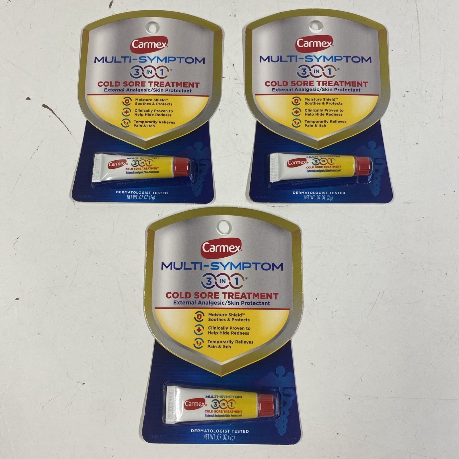 LOT x3 CARMEX Multi-Symptom 3 In 1 Cold Sore Treatment 0.7 Oz DISCONTINUED *3/27