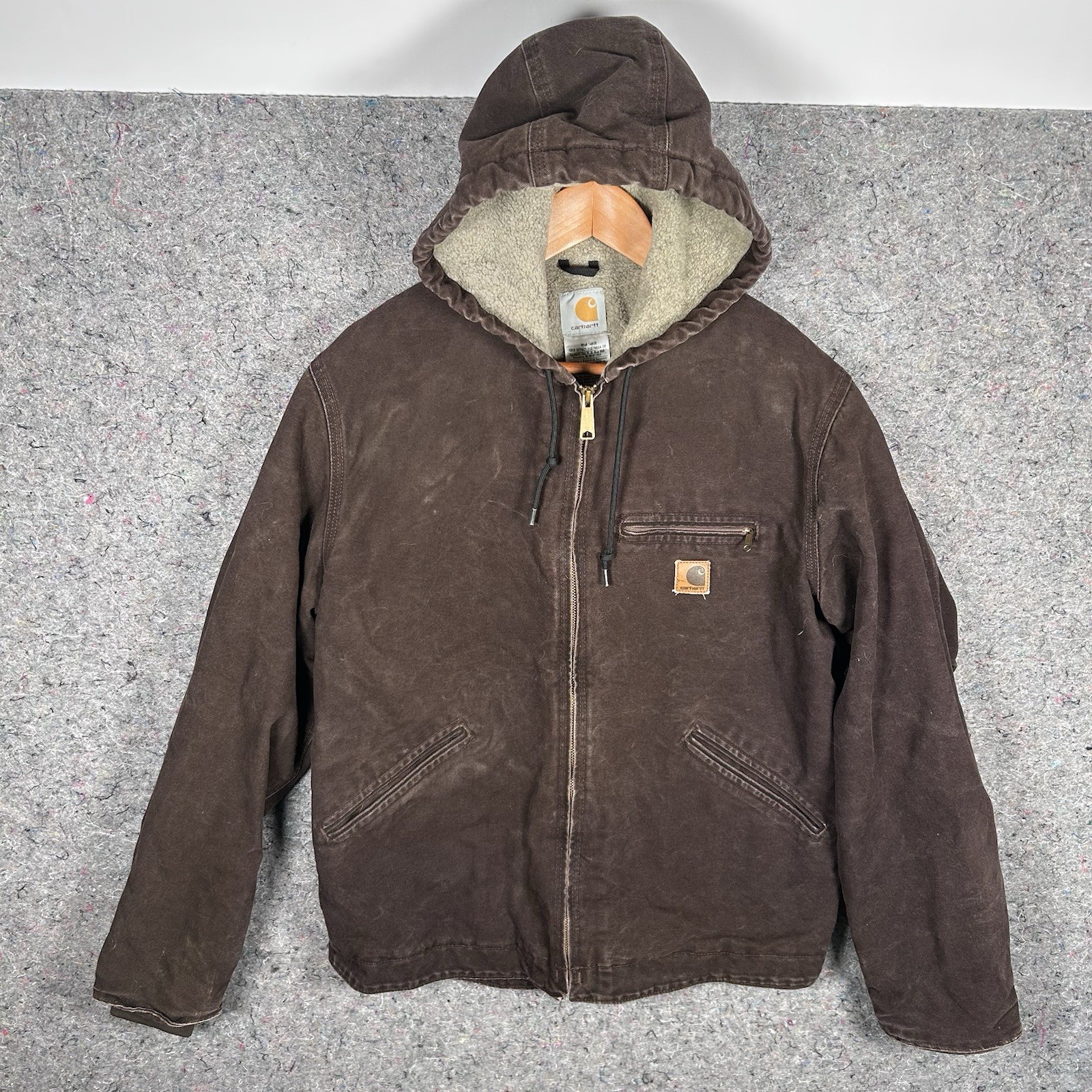 Vtg Carhartt J141 DKB Sierra Jacket Men Dark Brown Sandstone Sherpa Lined Medium