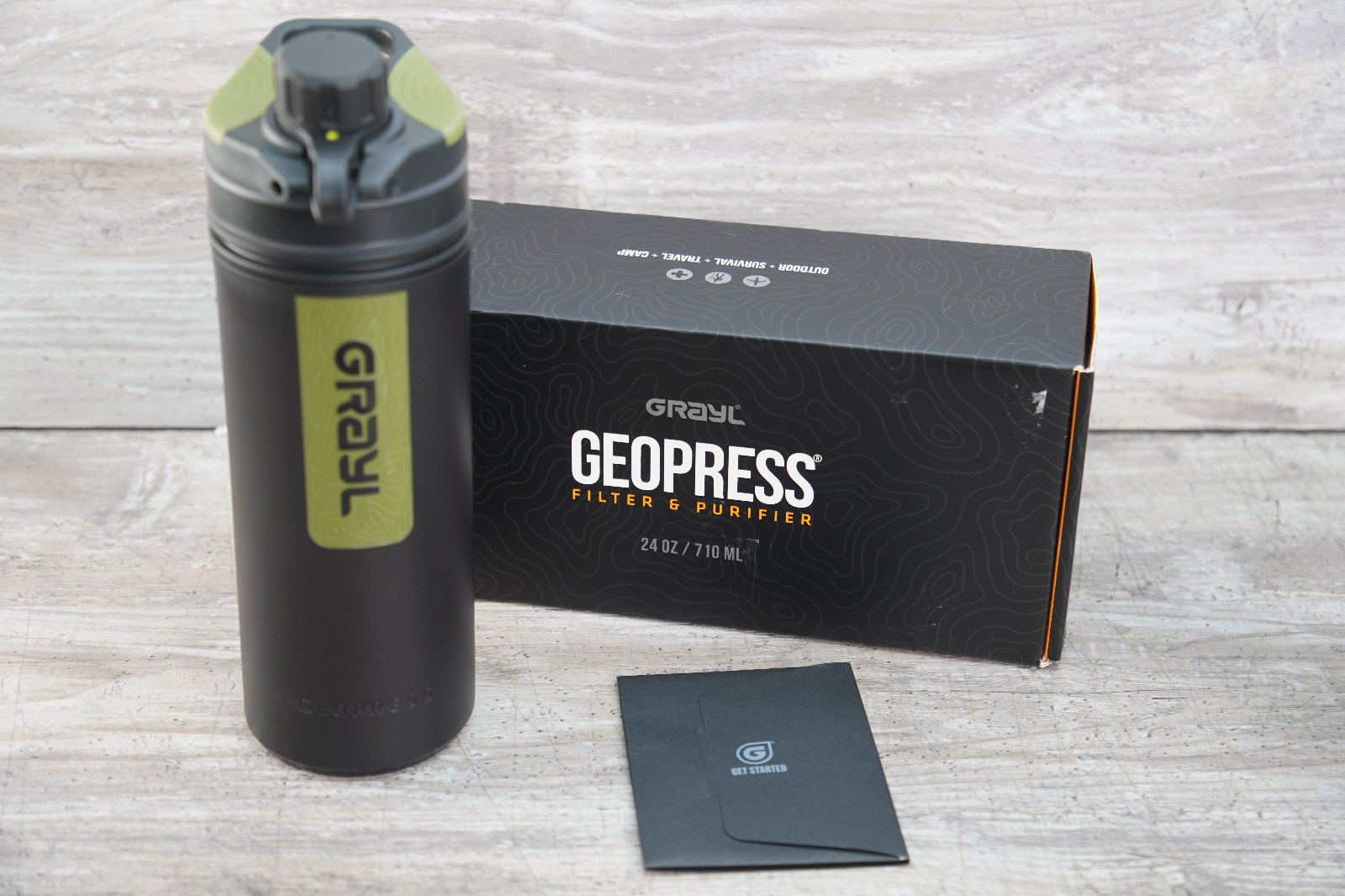 Grayl GeoPress 24 oz Water Purifier Bottle Filter for Hiking Camping Black Camo