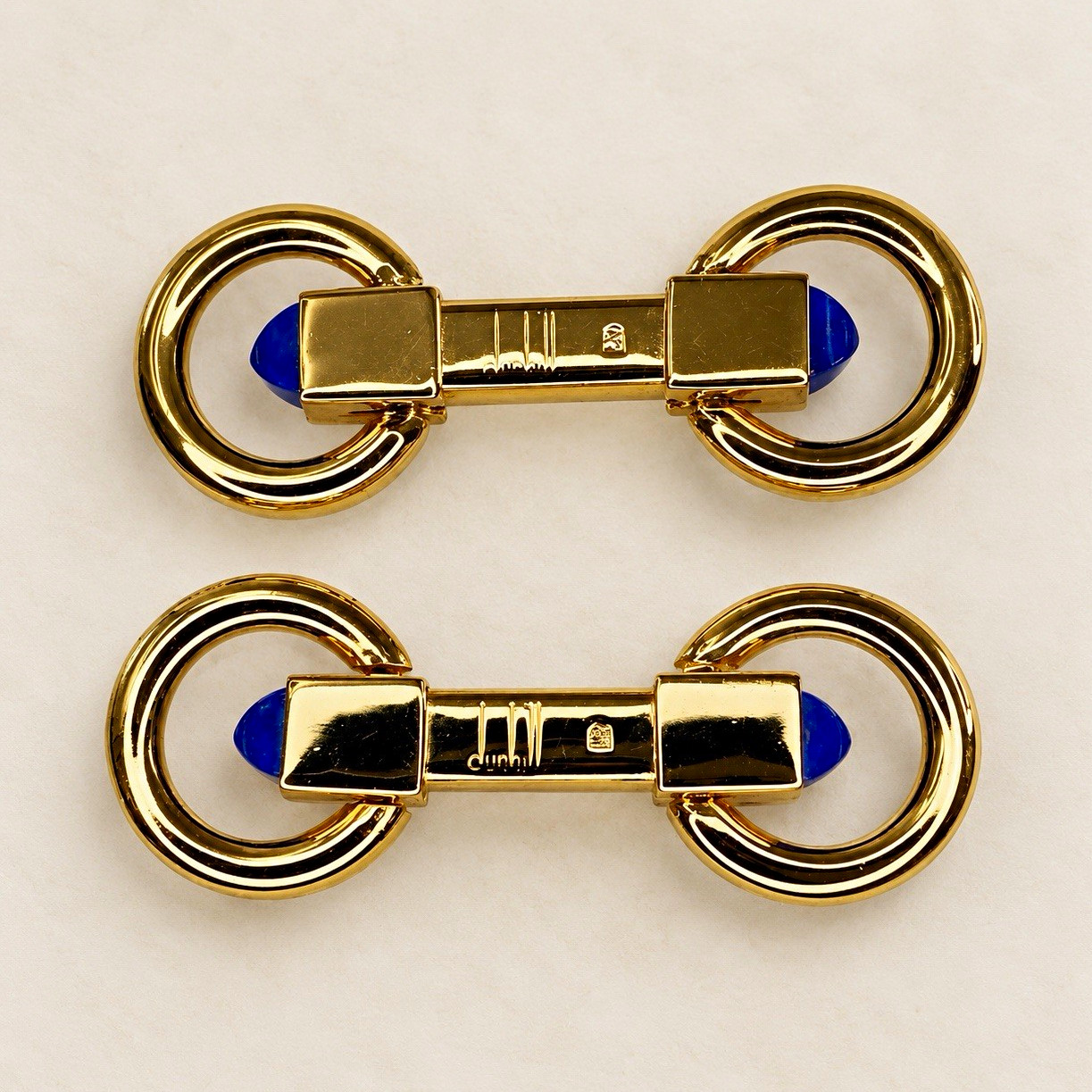 Dunhill 18K Yellow Gold Lapis Lazuli Double Ring Cufflinks Signed