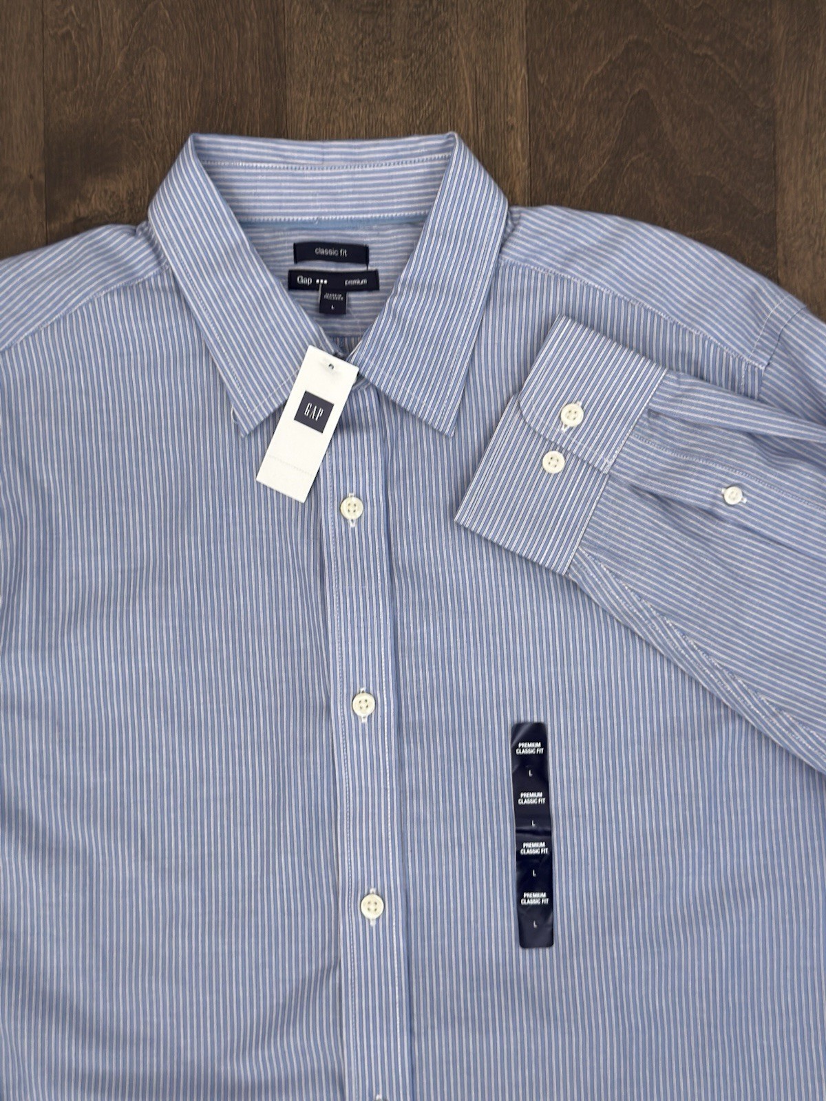 NWT Gap Mens Classic Fit Blue Striped Button Down Long Sleeve Shirt Size Large