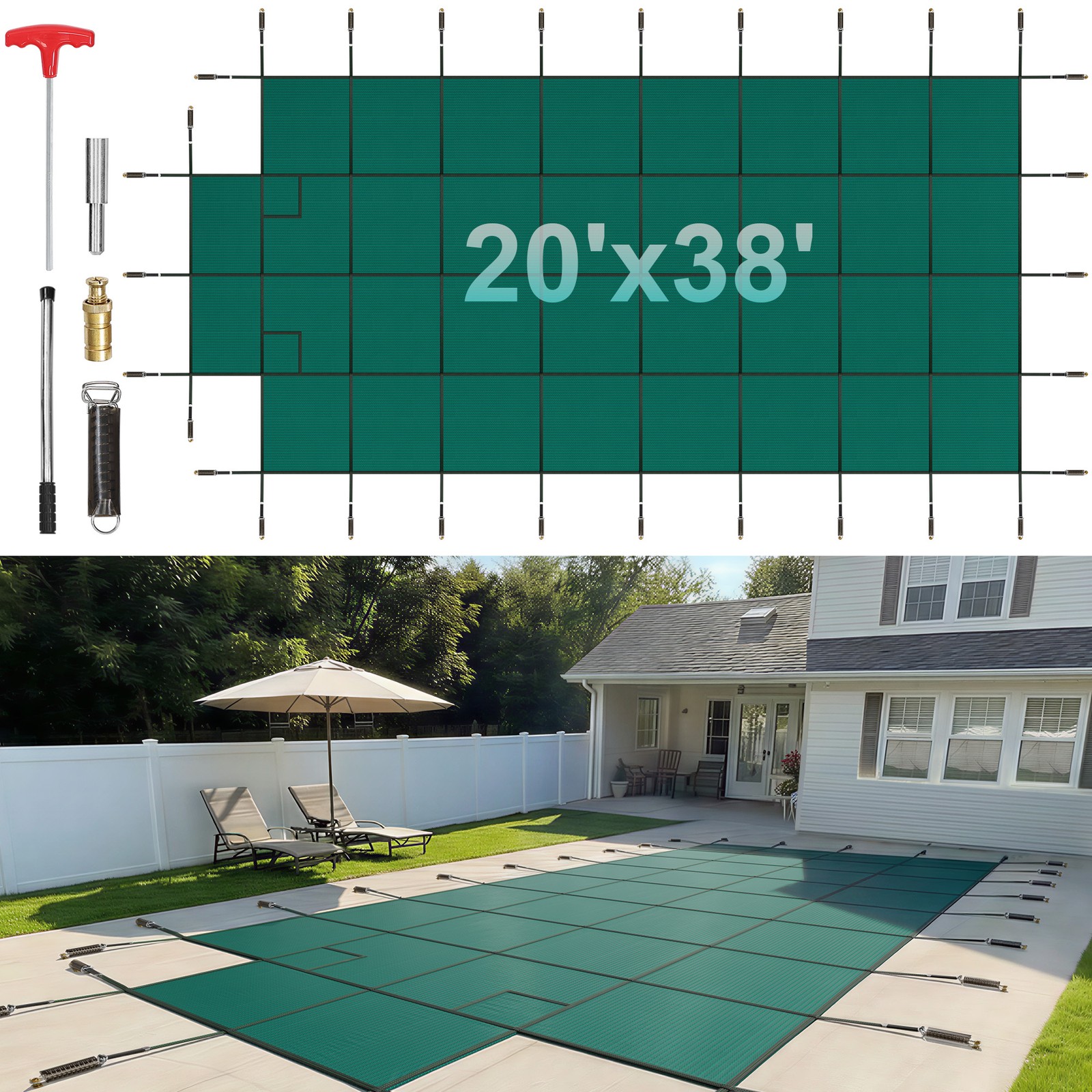 Uimoso Inground Pool Safety Cover with Center End Step 18x36 ft
