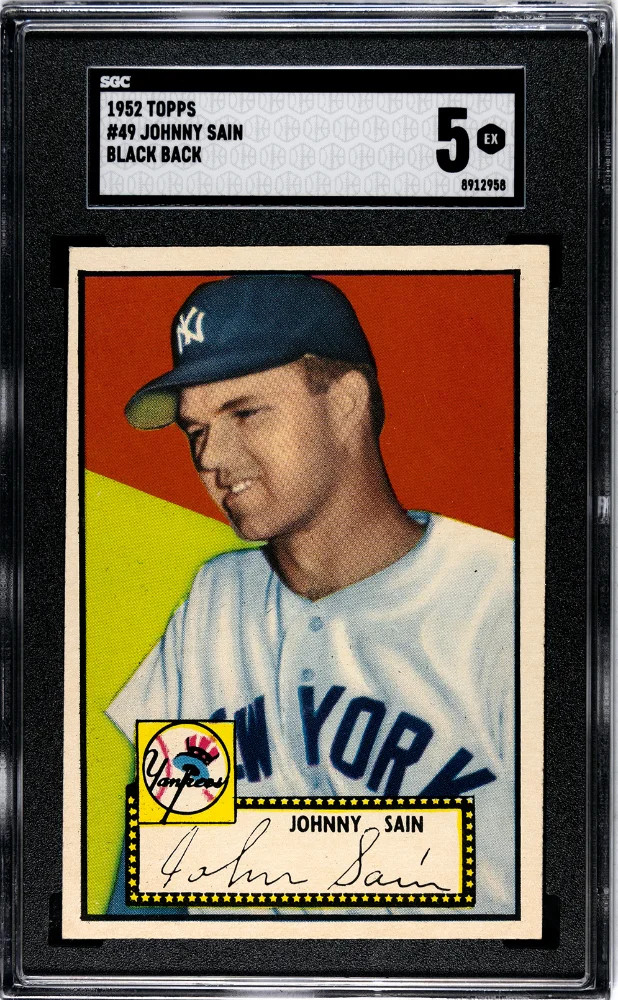 1952 Topps Johnny Sain #49 SGC 5 Tougher black back 1952 Topps Johnny Sain #49 SGC 5 Tougher black back
