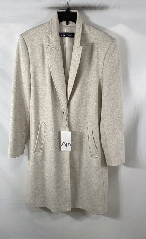 Zara Women\'s Beige Oatmeal Soft Feel Notched Lapel Longline Coat NWT Size L