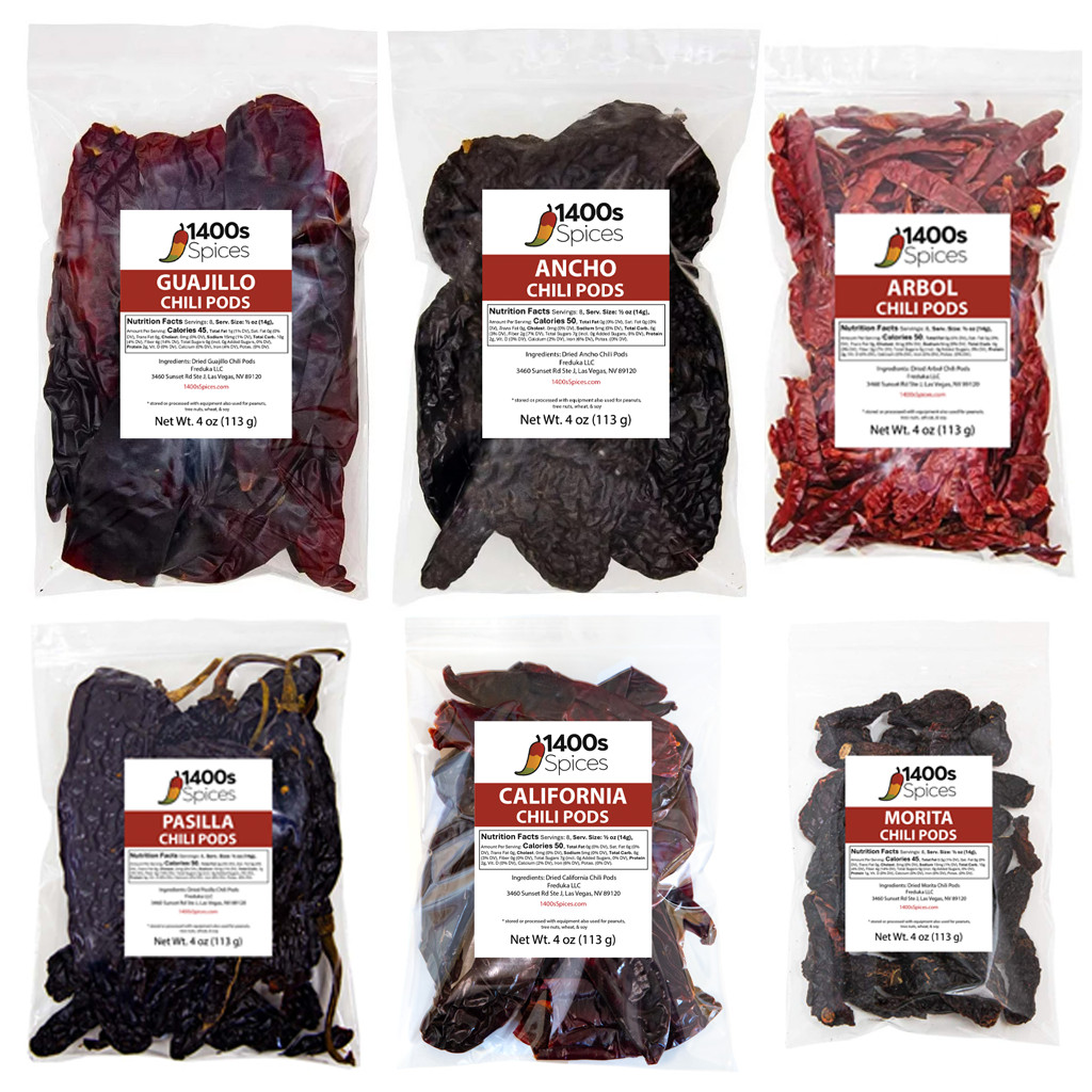 6 Pack Dried Chile Peppers Guajillo Ancho Pasilla Arbol Morita California 6 Pack Dried Chile Peppers Guajillo Ancho Pasilla Arbol Morita California