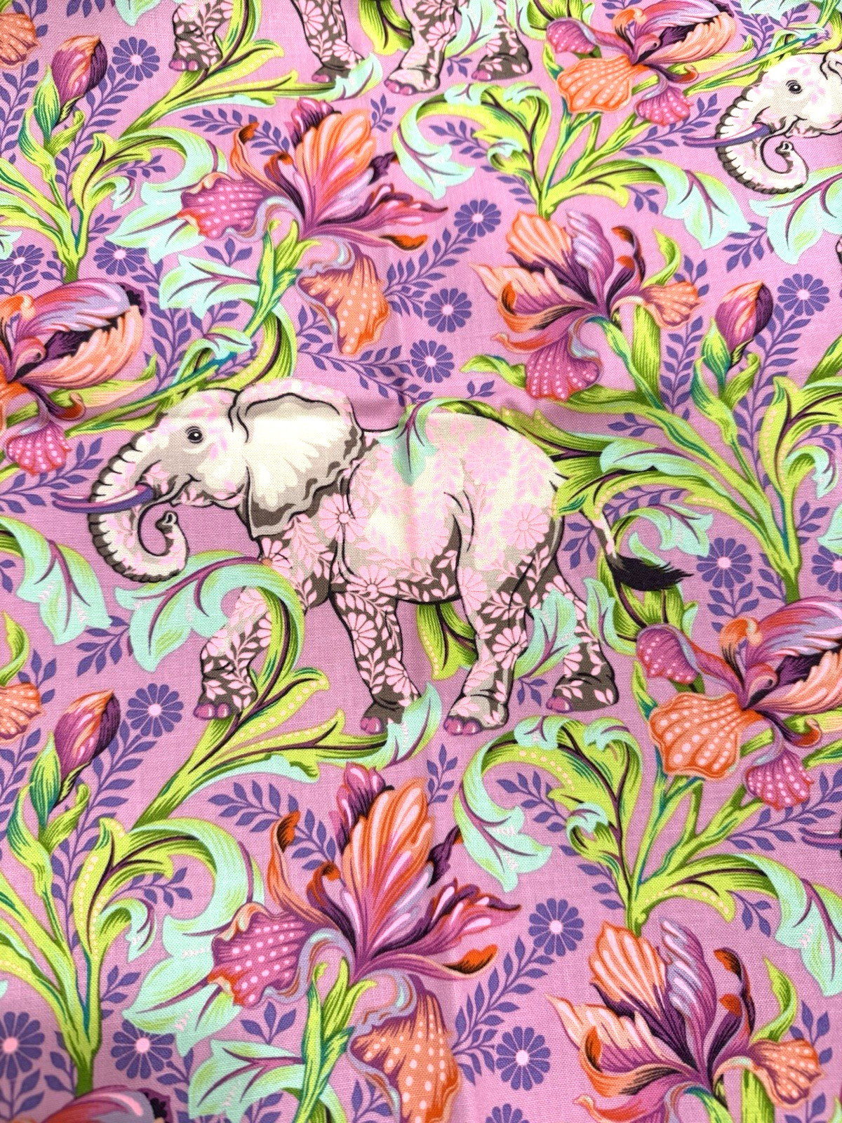 FQ Tula Pink EVERGLOW Elephant ALL EARS  Floral Animal Cotton Quilt Fabric HTF