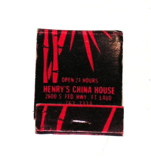 Vintage Henry\'s China House Chinese Food Restaurant Matchbook Ft. Lauderdale FL