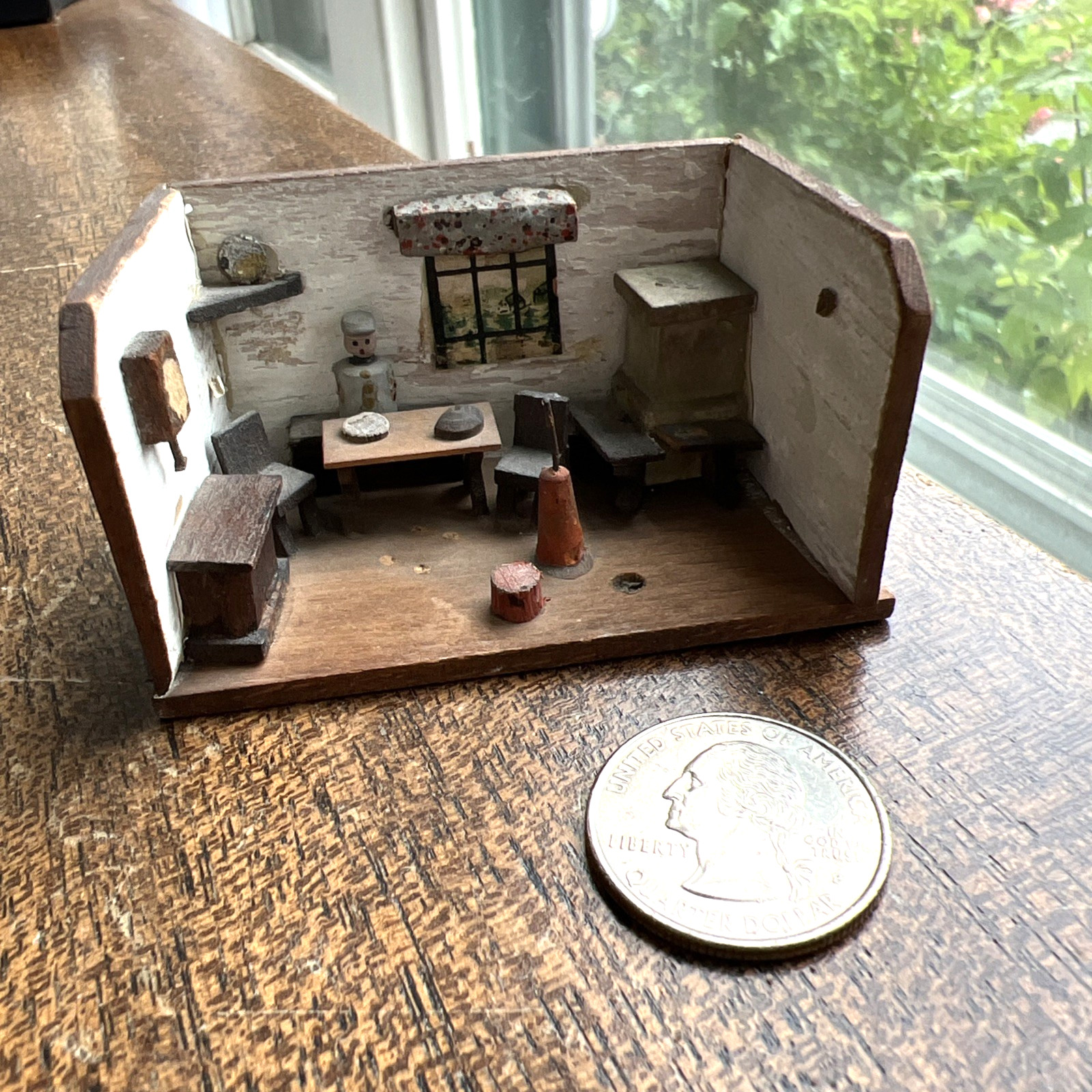 RARE -Antique 1900 German Miniature Wooden Nuremberg Kitchen With Man; Charming RARE -Antique 1900 German Miniature Wooden Nuremberg Kitchen With Man; Charming