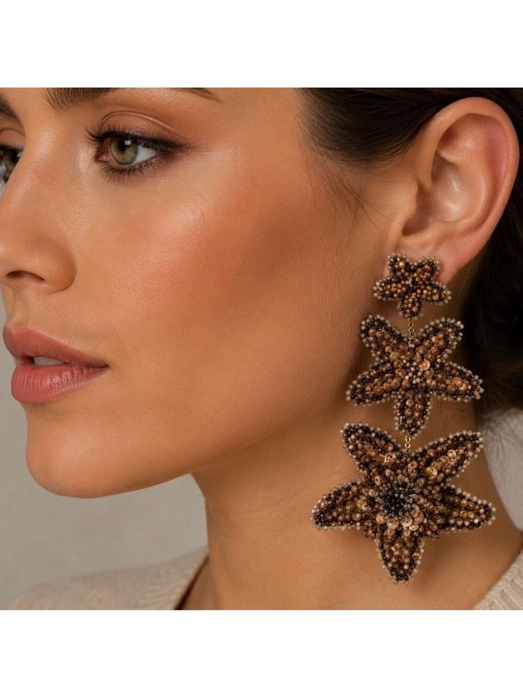NWT Deepa Gurnani Gold & White Beaded Starfish Drop Earrings
