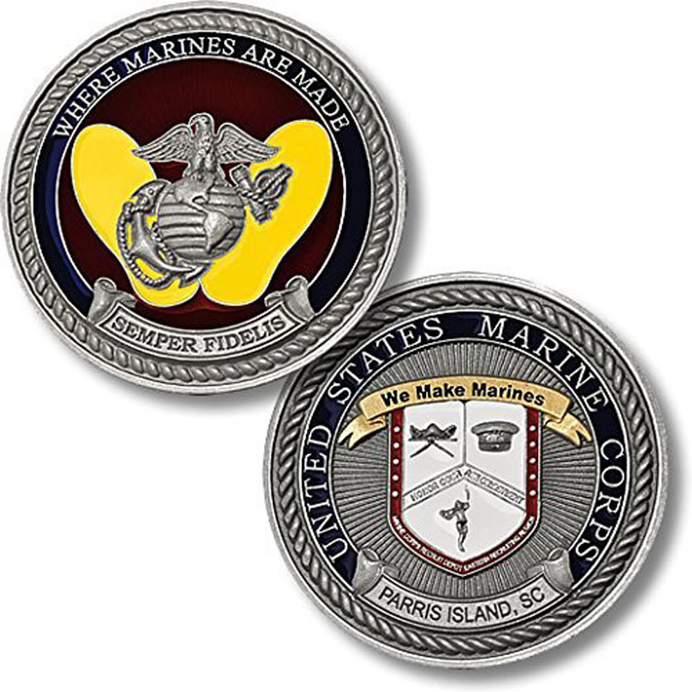 NEW USMC U.S. Marine Corps Recruit Depot Parris Island, SC Challenge Coin.