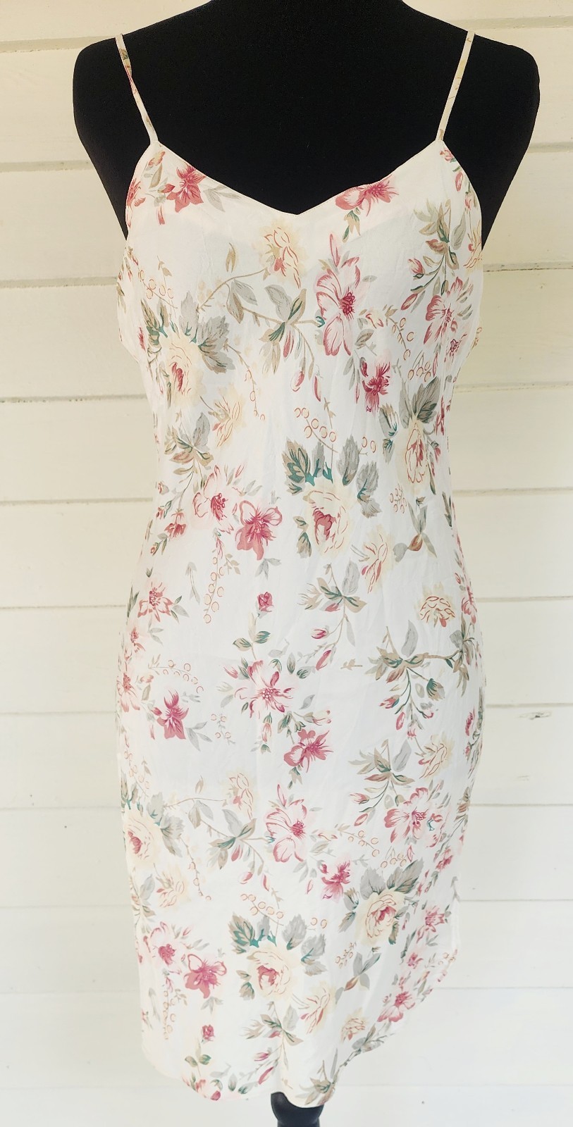 Vintage Lasoie 100% Silk Floral Slip Dress Nightgown Midi Size Small
