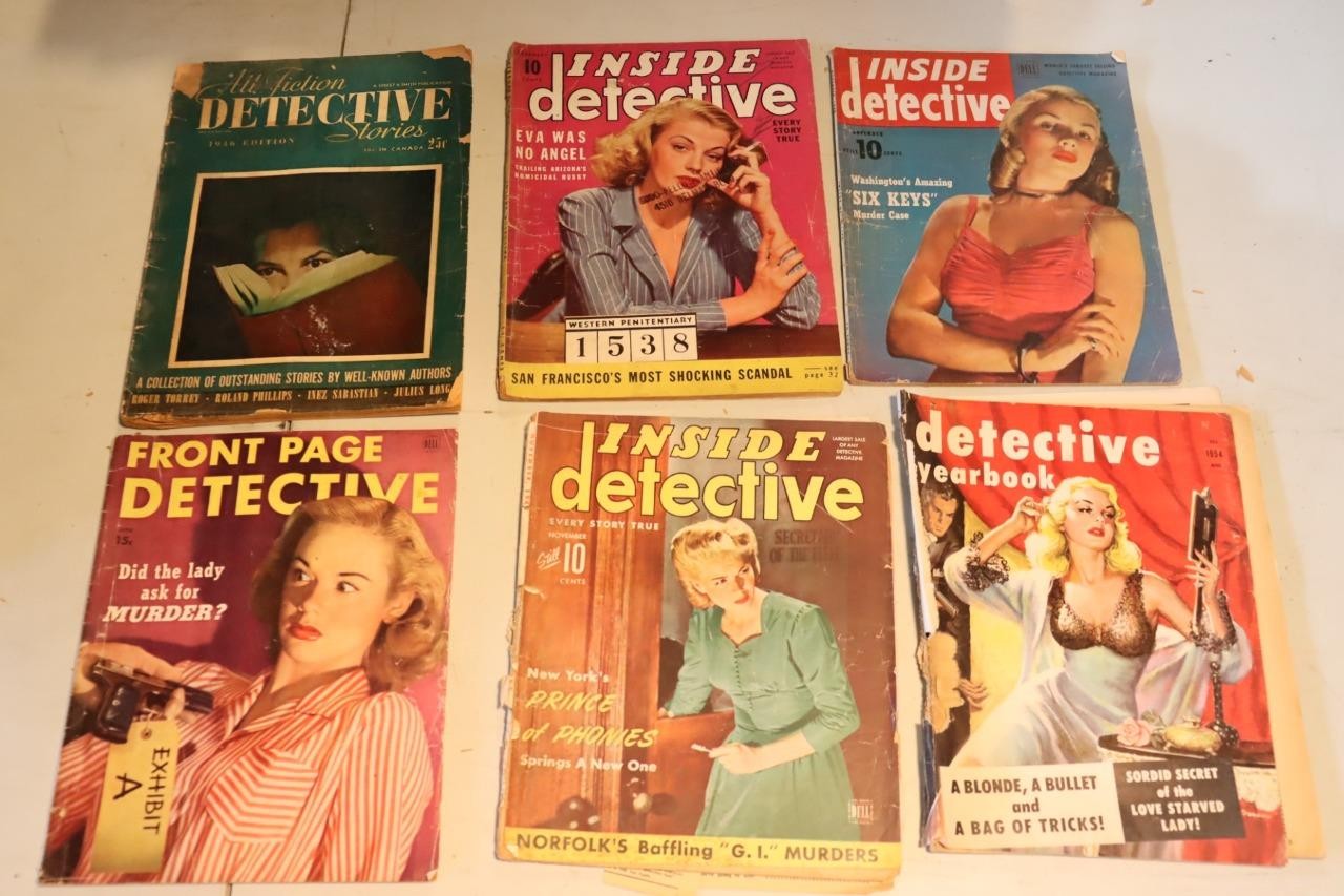 Wholesale Lot Of 11 1940\'s-1950\'s Detective Magazines Good Condition