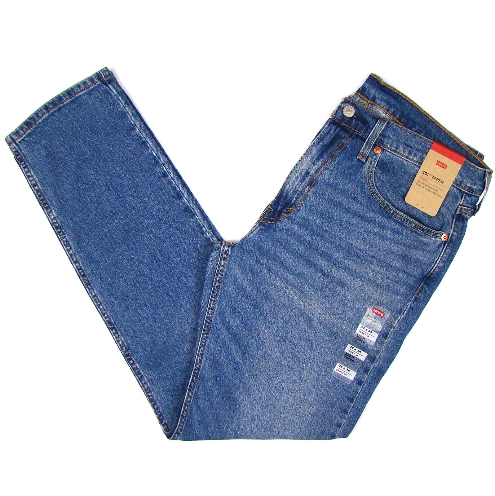 New Levi\'s 502 Regular Taper Leg Men\'s Jeans 34x34 MEDIUM BLUE Stretch 