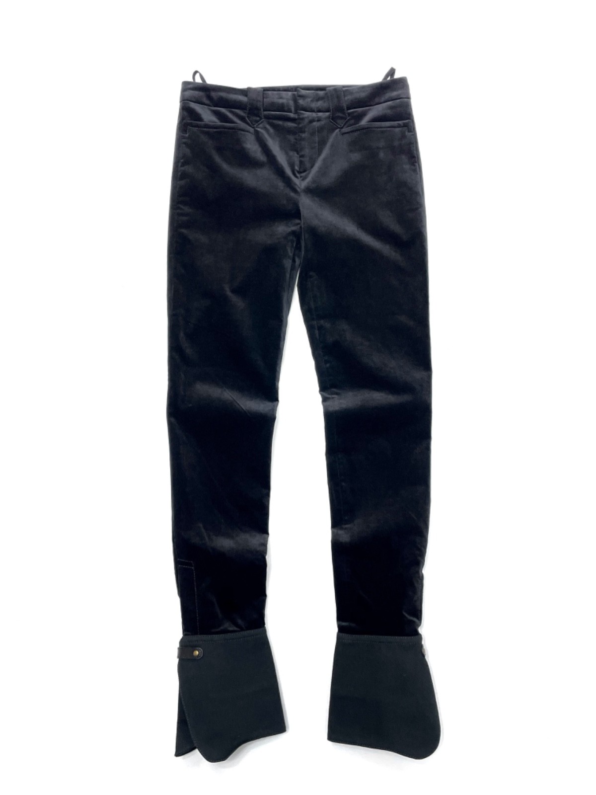 Gucci FW 2008 Runway Black Velvet Equestrian Pants Leather Straps, Size 38