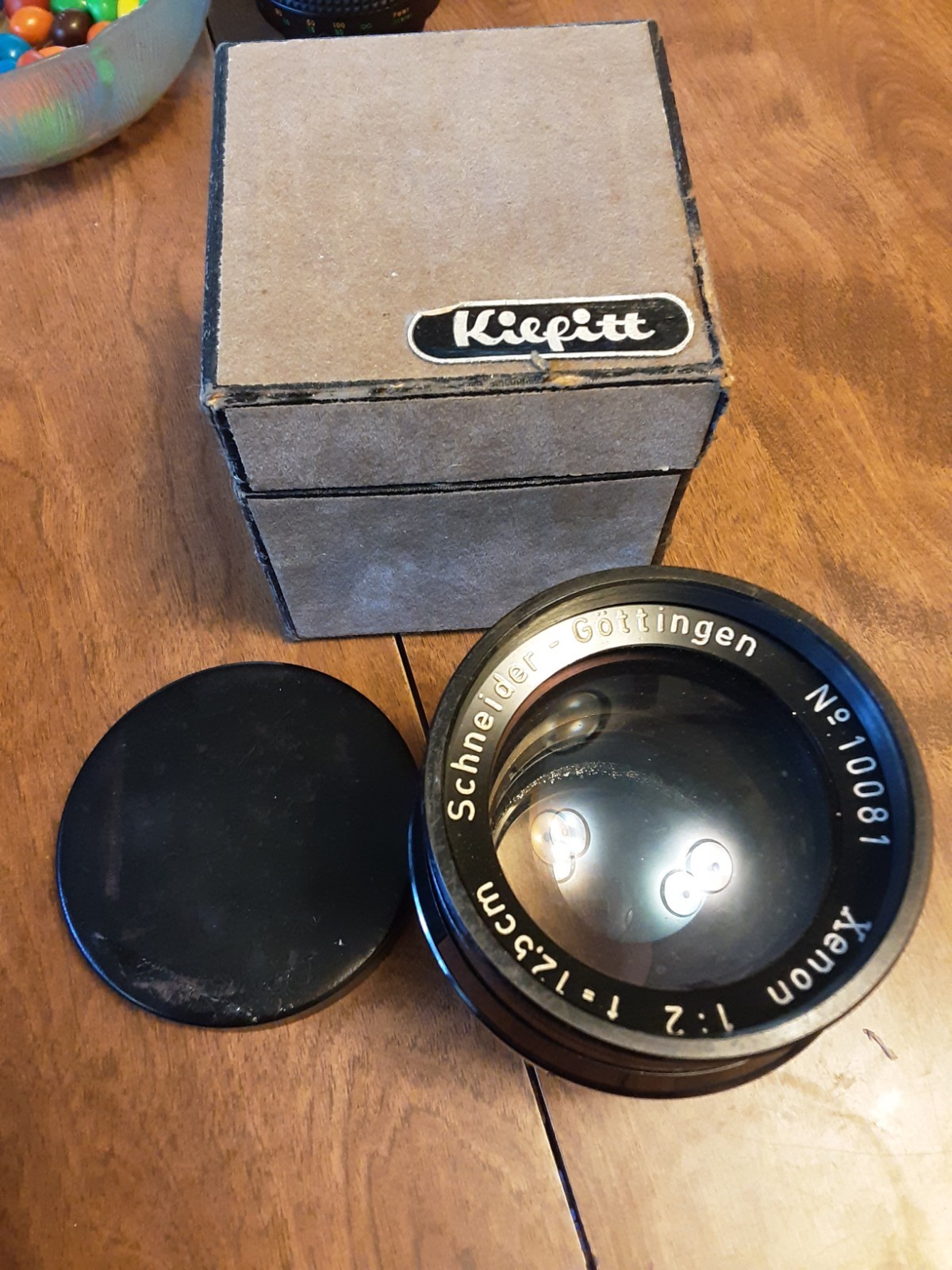 Schneider-Gottingen Xenon 1:2 f-12.5cm lens in Kilfitt box. Read for shipping