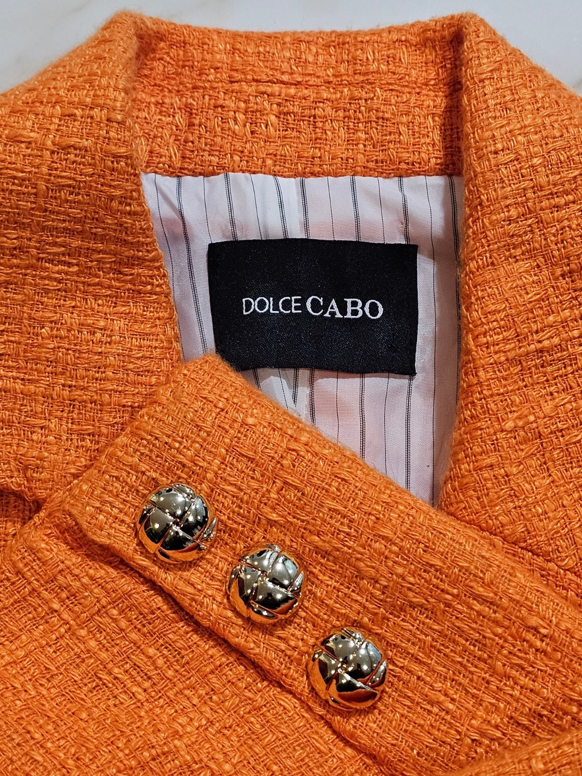 Dolce Cabo Short Orange 1-Button Stylish Basketweave Jacket Blazer Size S
