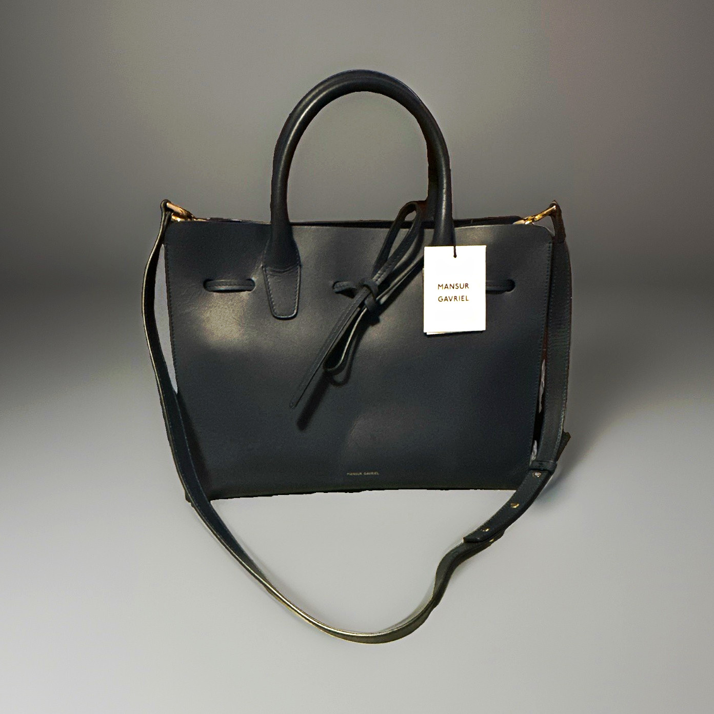 Mansur Gavriel Sun Bag Blue Leather Top Handle Satchel Adjustable Strap