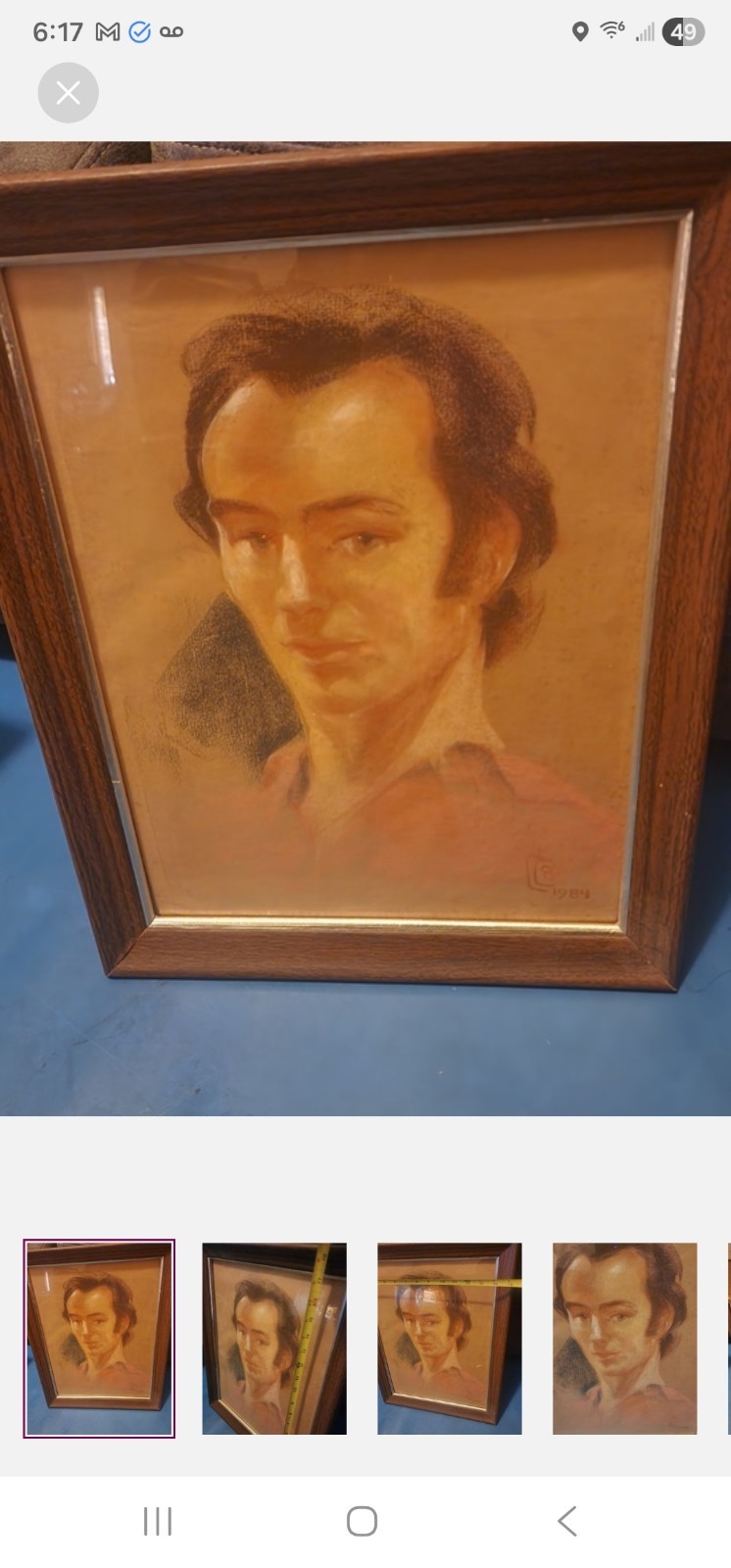 Vintage 1984 hand paint picture of a man Signed Framed Vintage 1984 hand paint picture of a man Signed Framed