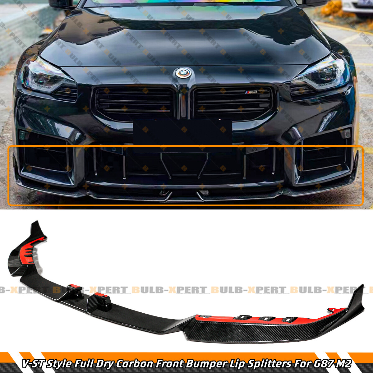 For 2023-26 BMW M2 G87 Prepreg Carbon Fiber V-ST Style Front Bumper Lip Splitter