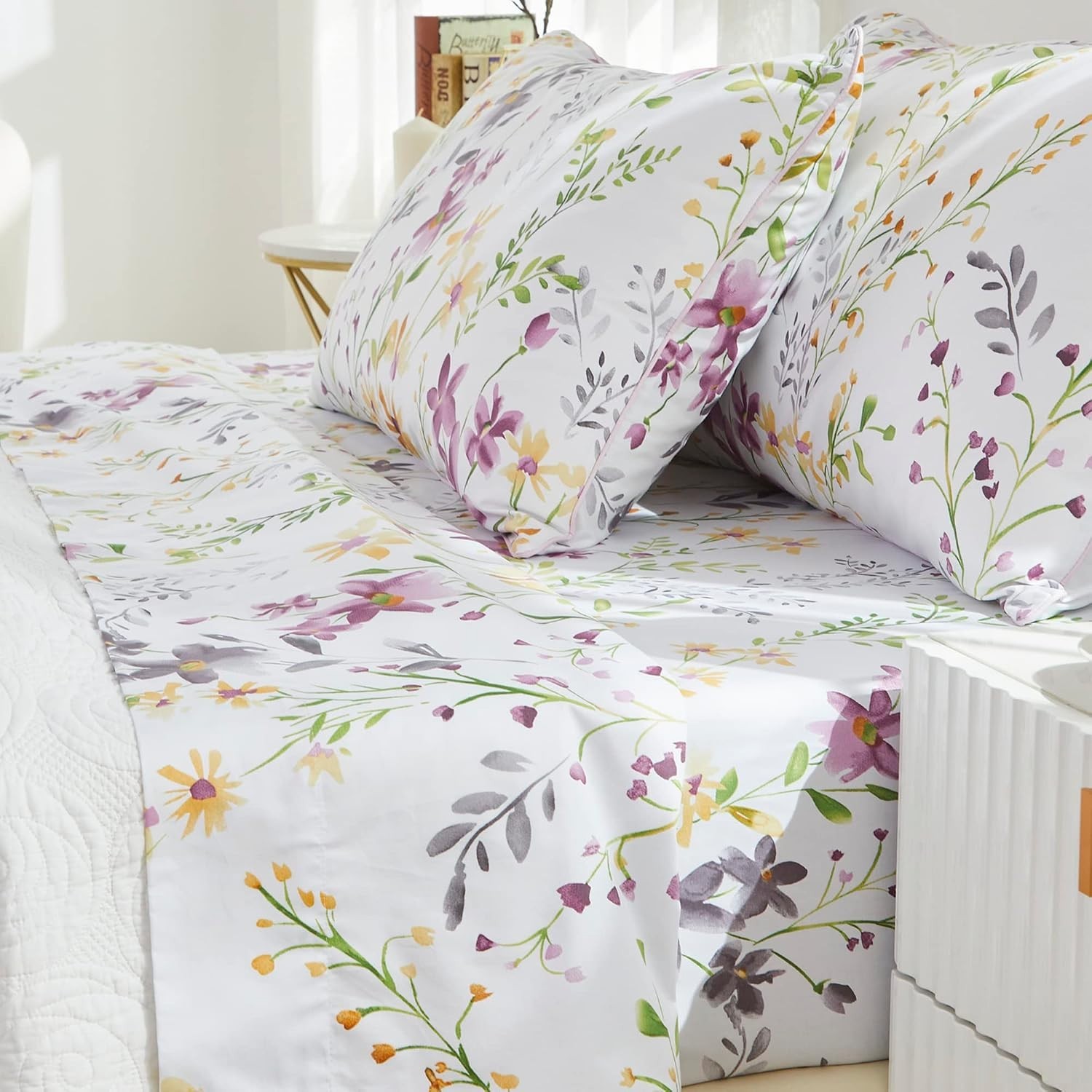 FREE DELIVERY | Brandream Floral Bed Sheet 4 Piece Set - Lavender Wildflower FREE DELIVERY | Brandream Floral Bed Sheet 4 Piece Set - Lavender Wildflower