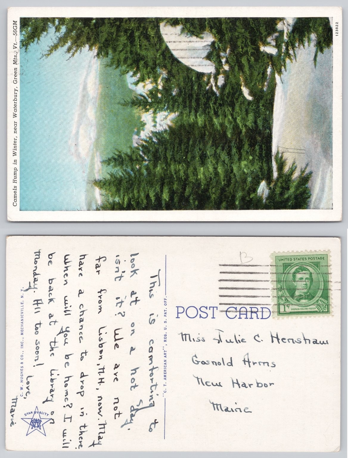 Camel\'s Hump Winter Postcard Waterbury Vermont VT Green Mts C. T. American Art