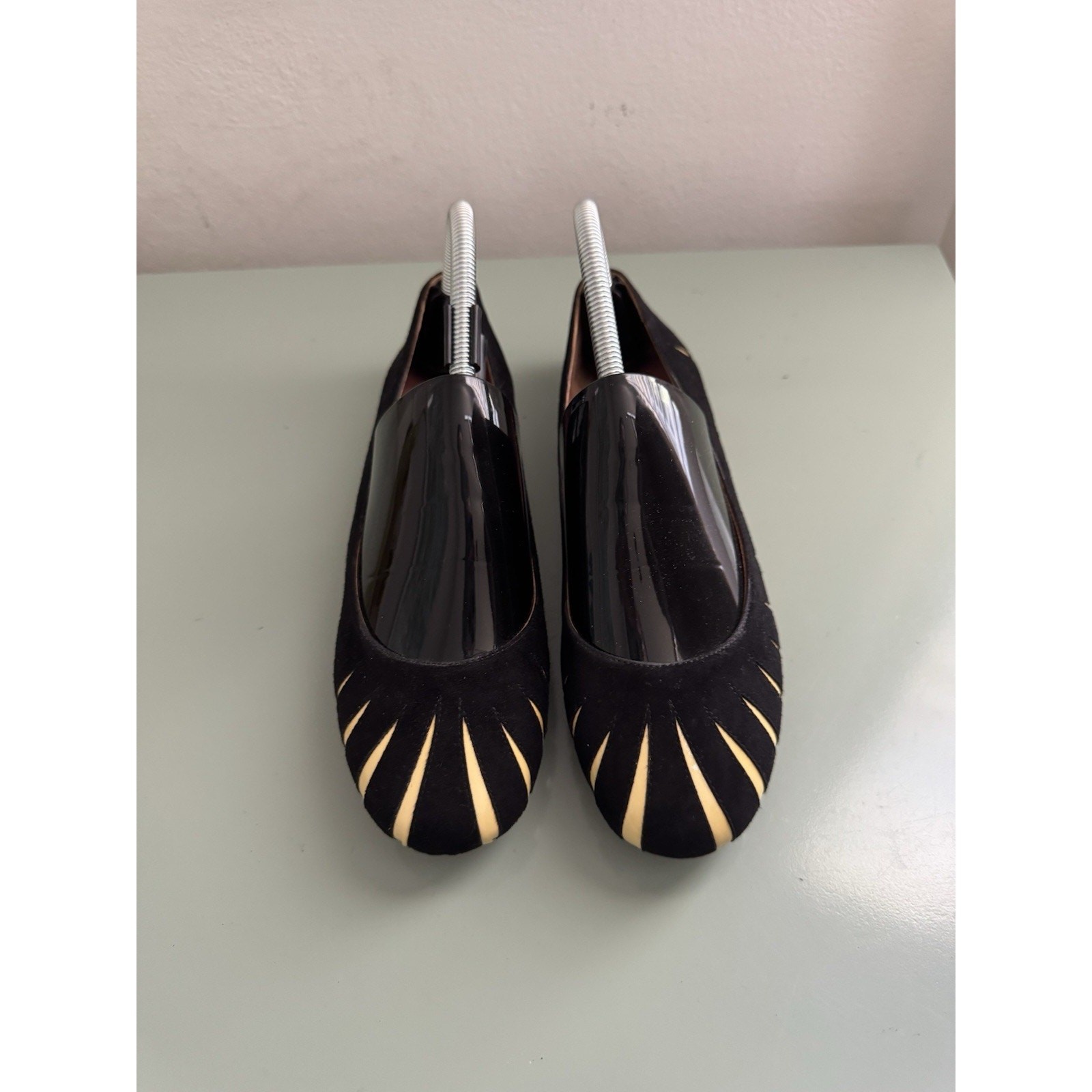 Alaia Paris Designer Suede Back Yellow Striped Ballet Flats Size 37 Never Worn