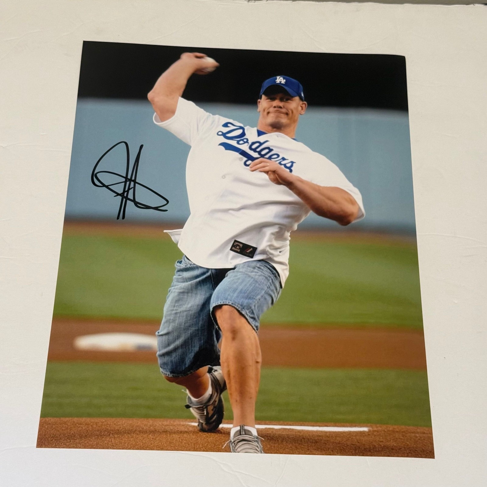 John Cena Autographed WWE Los Angeles Dodgers First Pitch 11x14 Photo