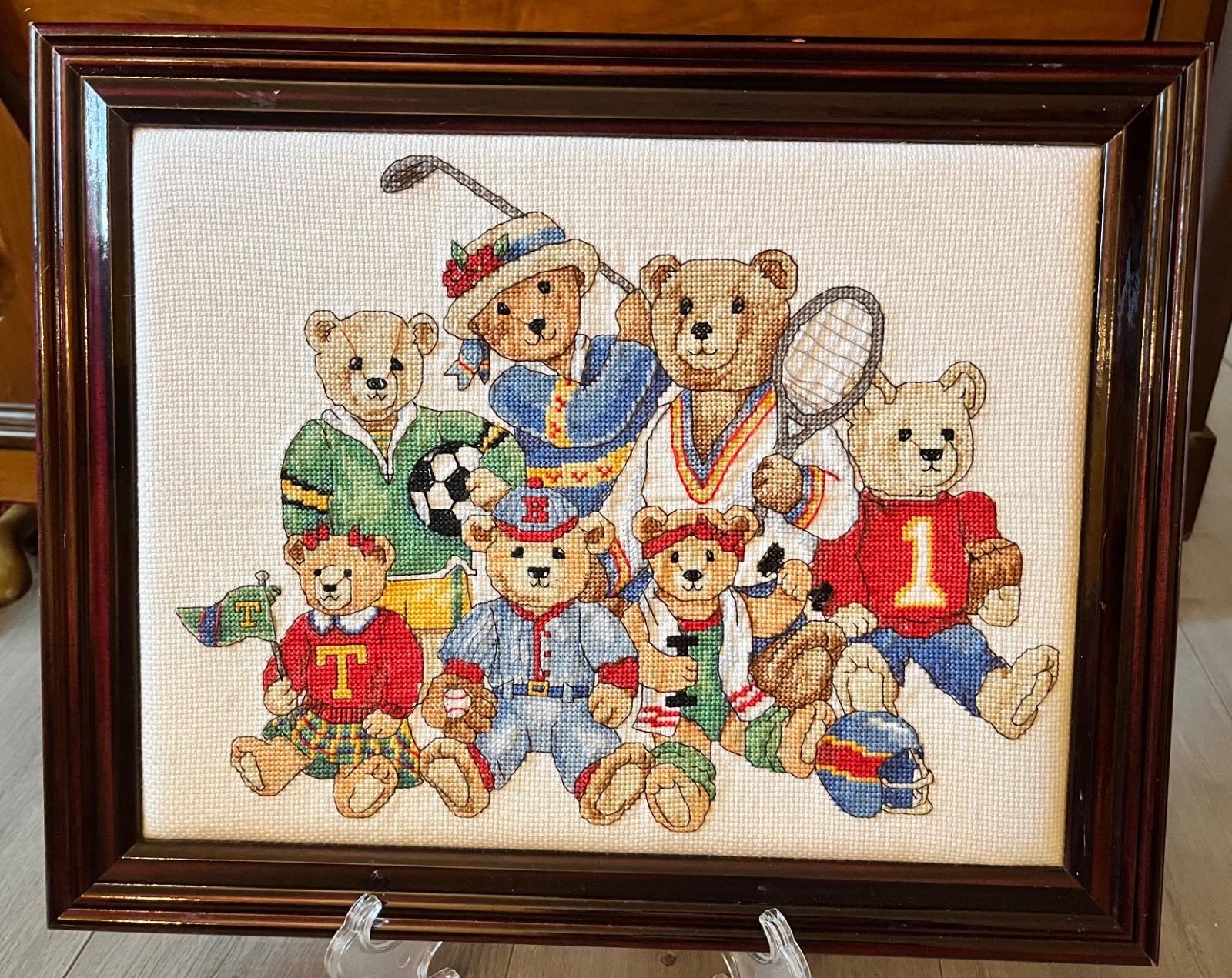 DIMENSIONS SPORTS BEARS Counted Cross Stitch RARE/VINTAGE Framed 12x15 DIMENSIONS SPORTS BEARS Counted Cross Stitch RARE/VINTAGE Framed 12x15
