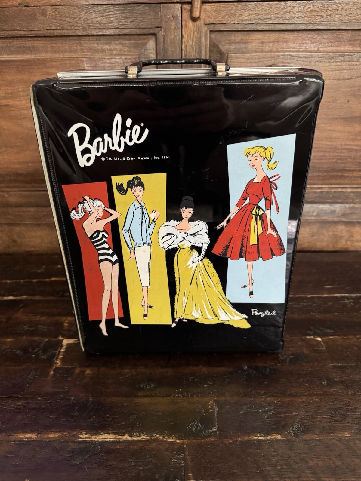 Vintage 1961 Barbie Doll Trunk Carrying Case Ponytail Graphics Black Vinyl Used