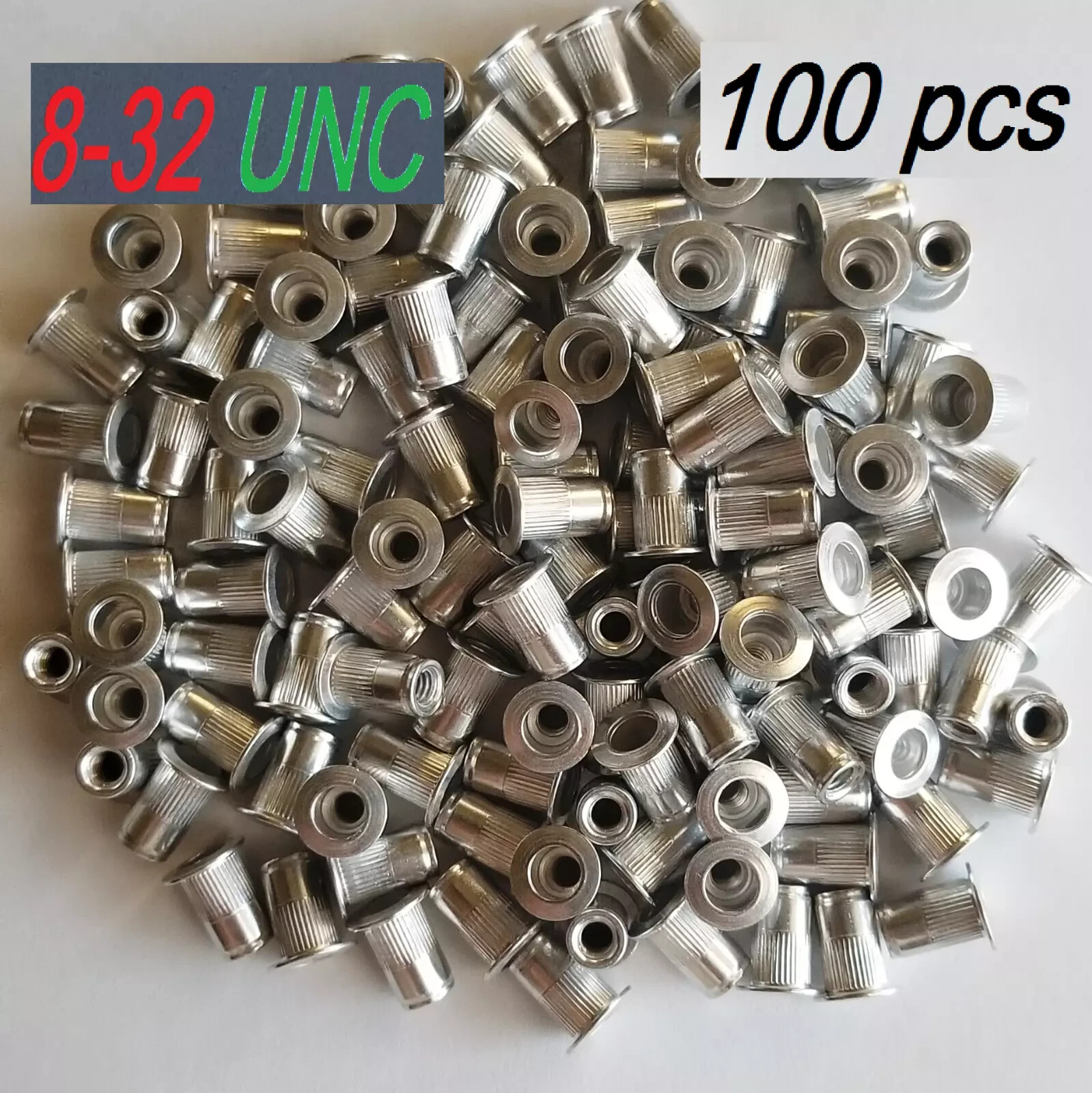 100 PCs 8-32 Aluminum Flange Nutserts Rivet Nut Rivnut Nutsert