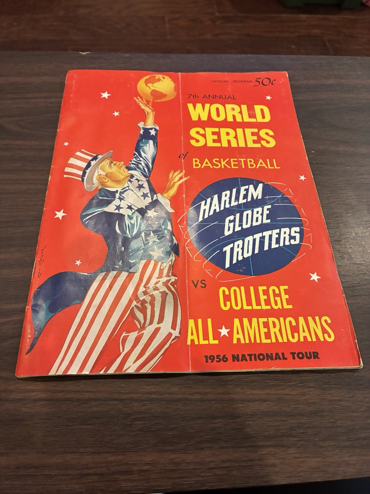 1956 Harlem Globetrotters World Series Basketball Program W/ Ticket Stub