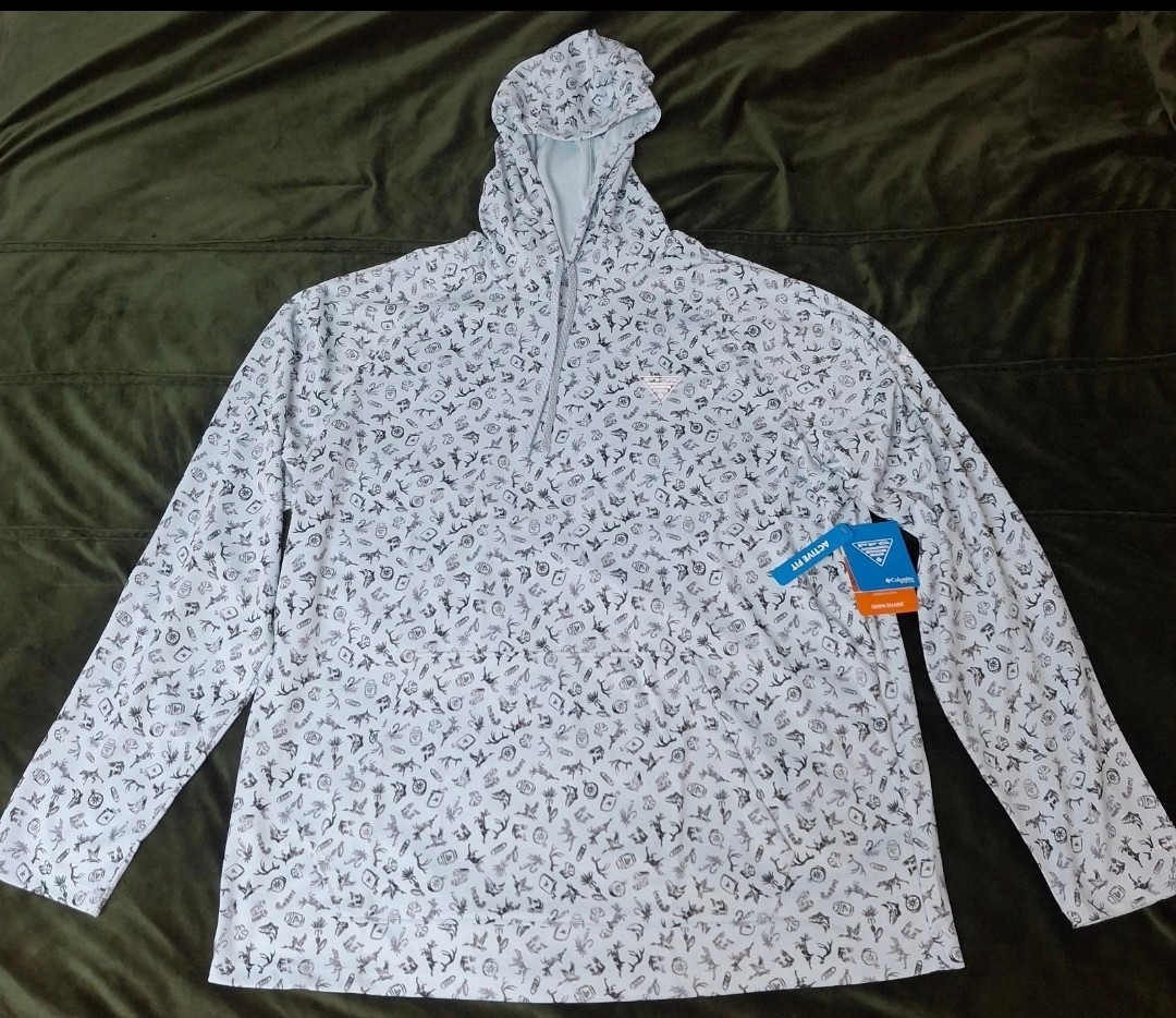 Columbia Men\'s PFG Wild Cast Camp Hoodie $70 Blue MEDIUM Front Kangaroo Pocket