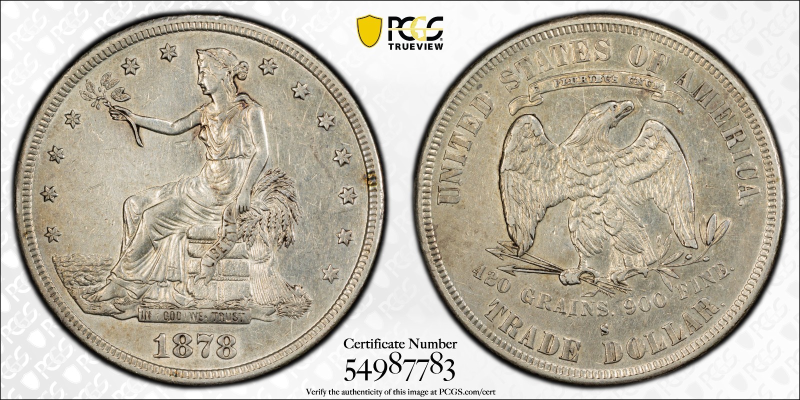 1878 S TRADE DOLLAR JUST GRADED PCGS XF45 GOLD SHIELD