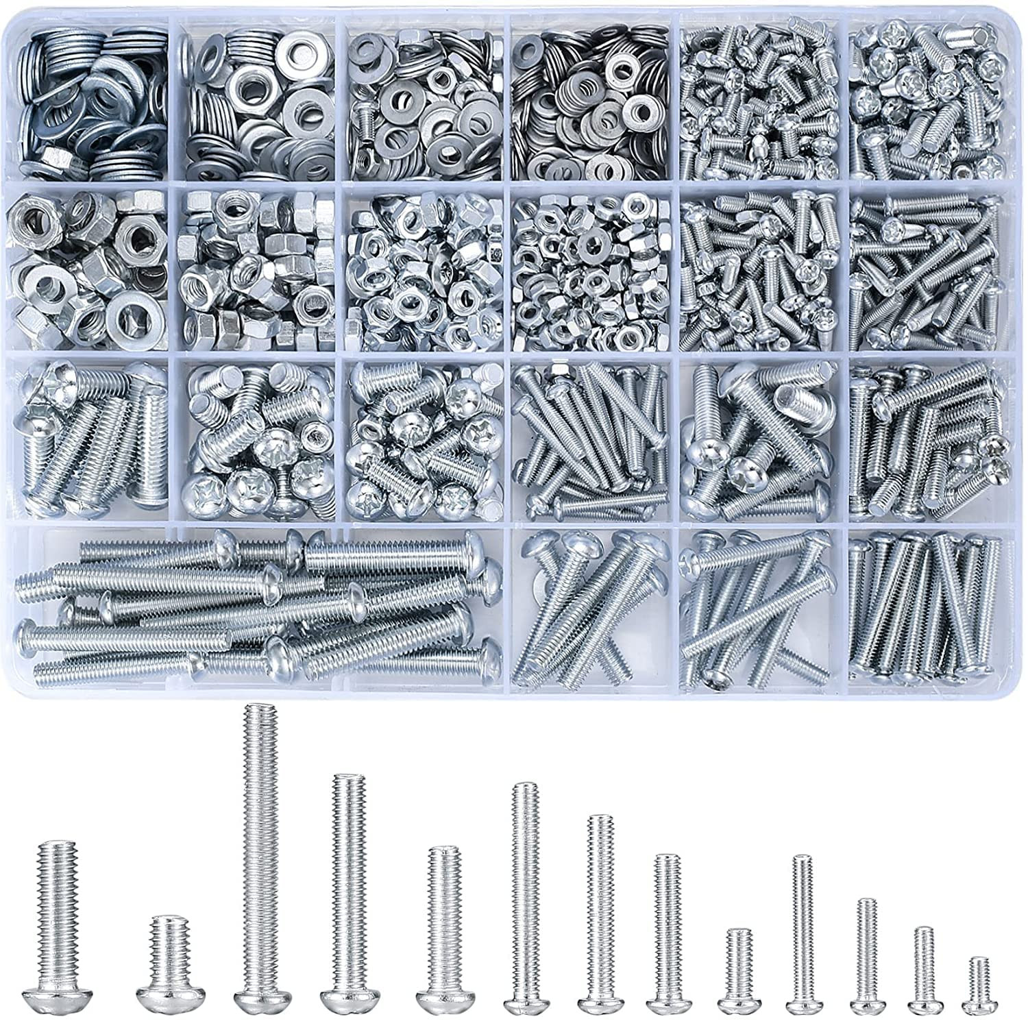 1080 Pcs Screws Bolts & Nuts Assortment Kit Metric Machine Screws & Nuts & Flat 1080 Pcs Screws Bolts & Nuts Assortment Kit Metric Machine Screws & Nuts & Flat