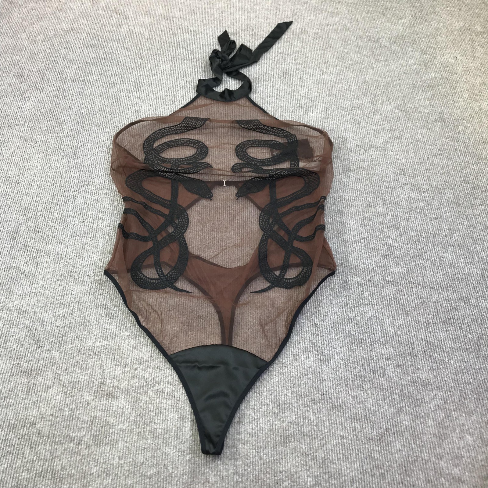 Thistle And Spire Teddy Womens 3X Black Sheer Snake Embroidered Mesh Halter a3