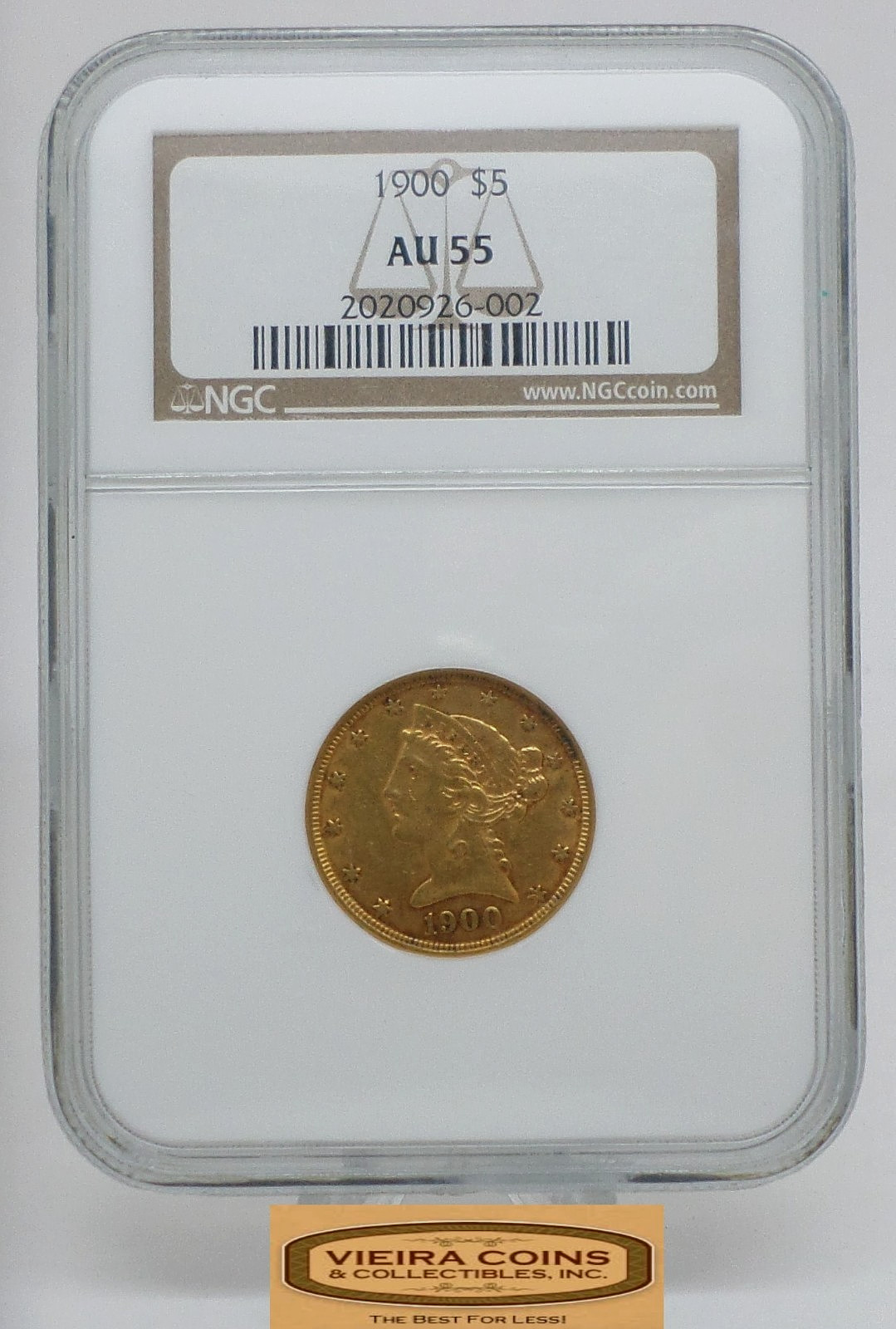 1900 Liberty Head Gold $5, Half Eagle, NGC AU 55 - #B63139