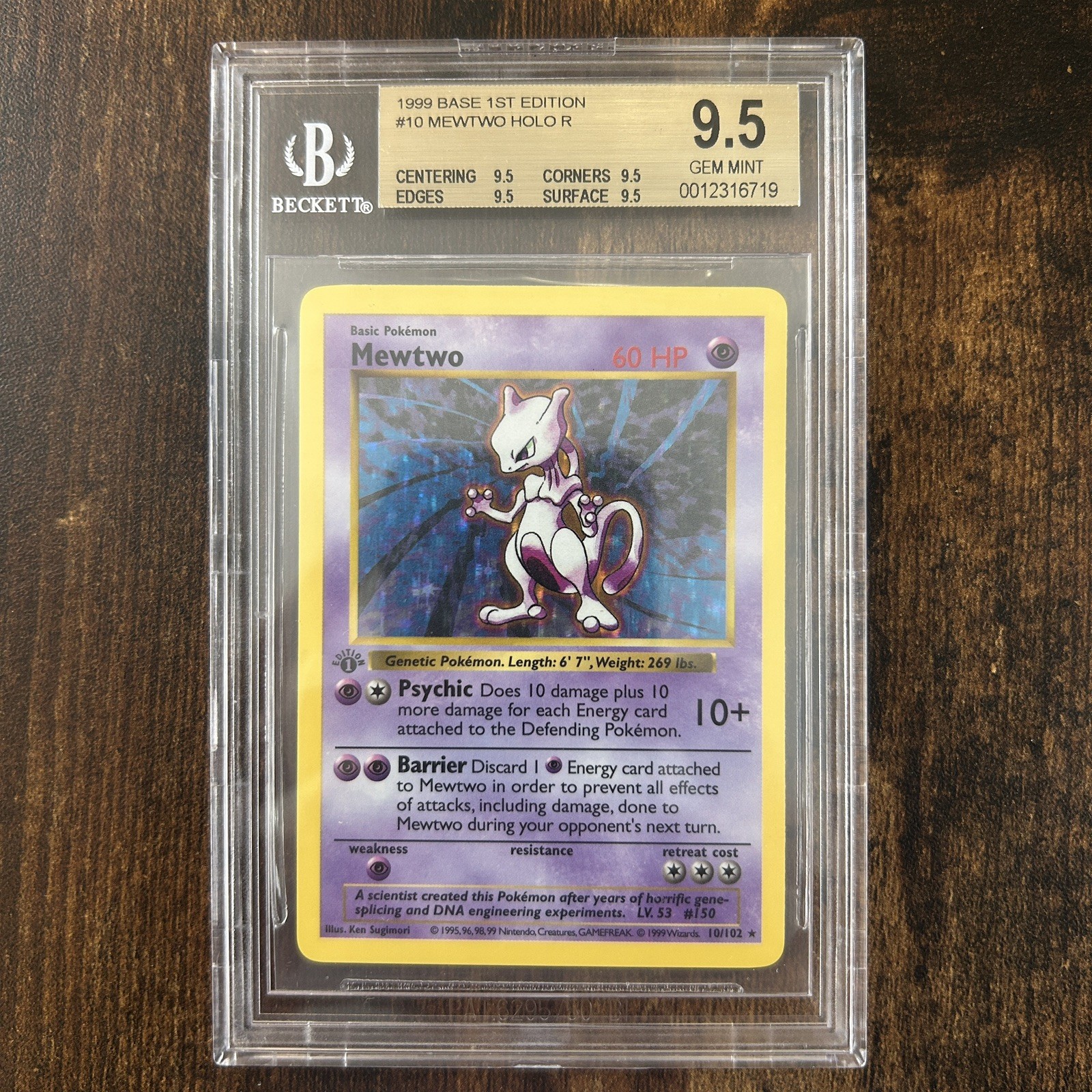 1999 POKEMON 1ST EDITION BASE SET MEWTWO HOLO #10 BGS 9.5 QUAD SUBS GEM MINT 