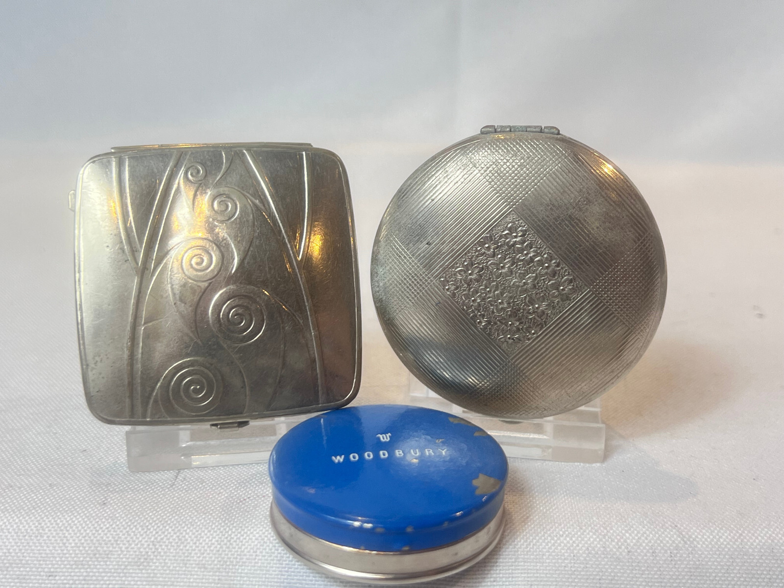 Vtg Richard Hudnut & Woodbury Compact Mirrored Vanity Rouge Powder Boxes